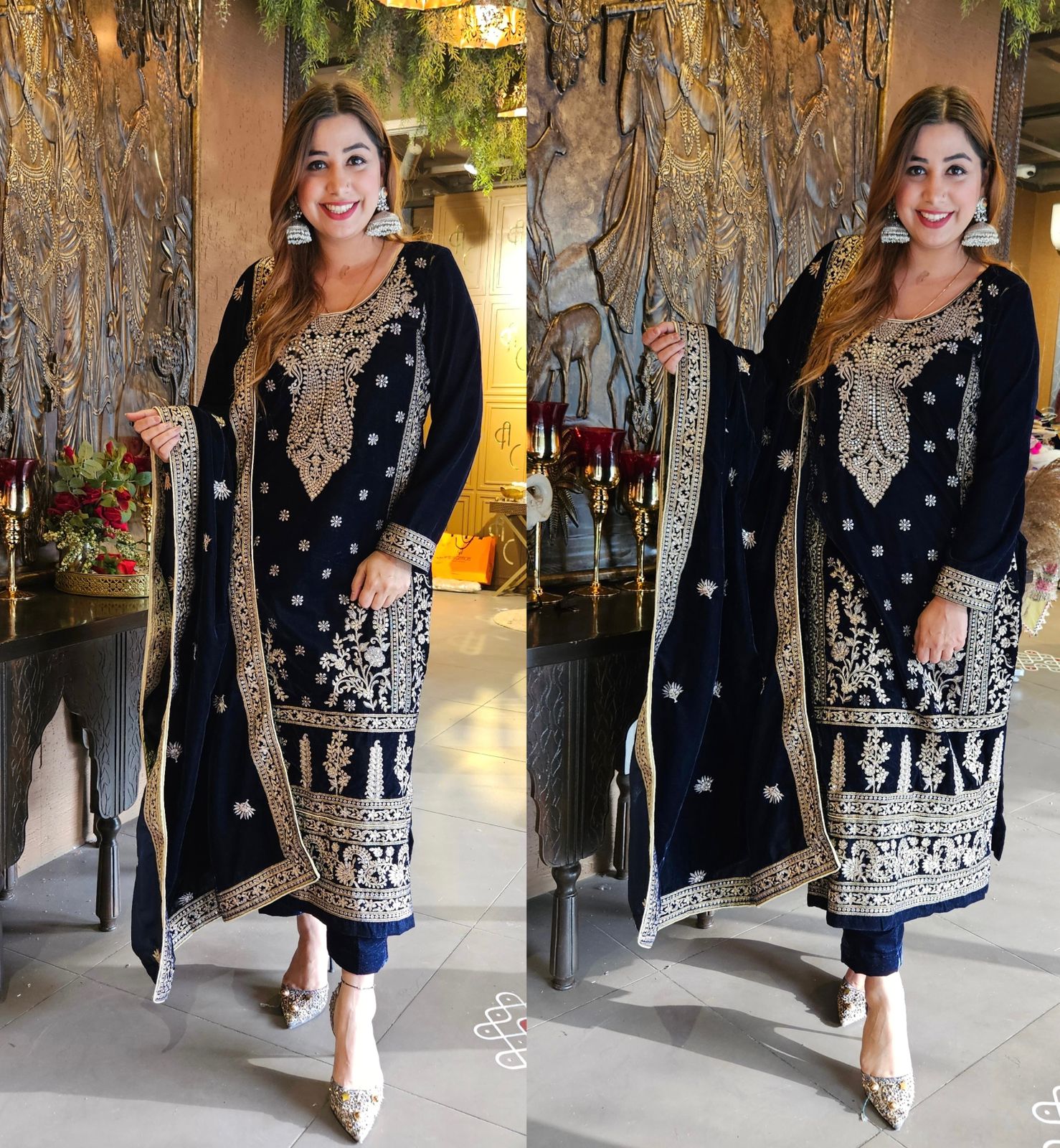 Shop our latest launch of Pakistani suit in velvet in 5 Colours