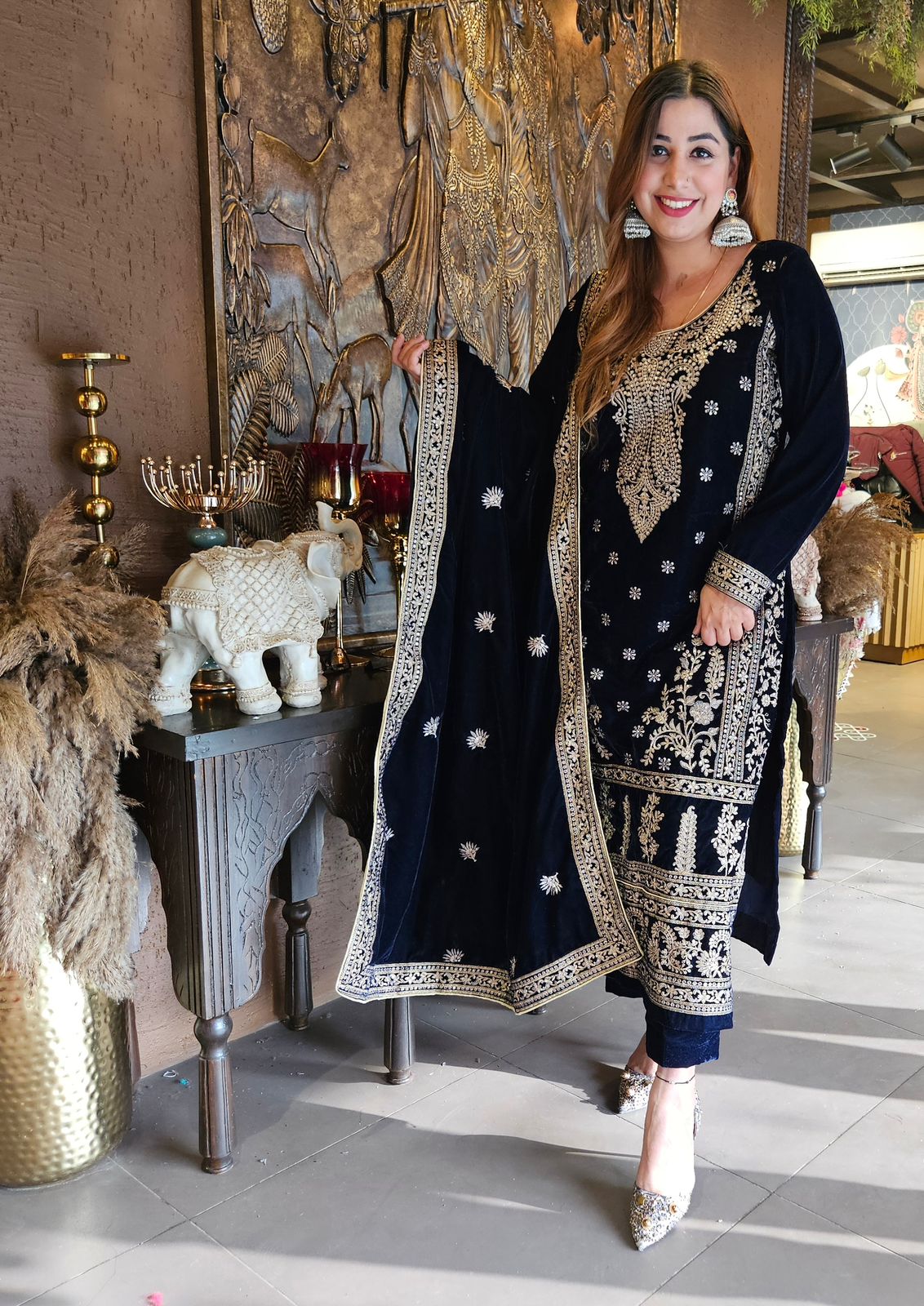 Shop our latest launch of Pakistani suit in velvet in 5 Colours