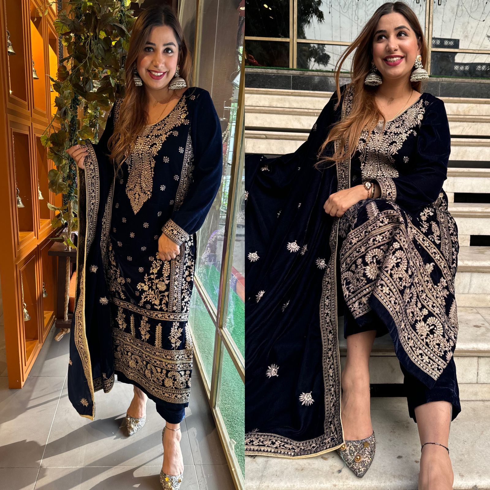 Shop our latest launch of Pakistani suit in velvet in 5 Colours