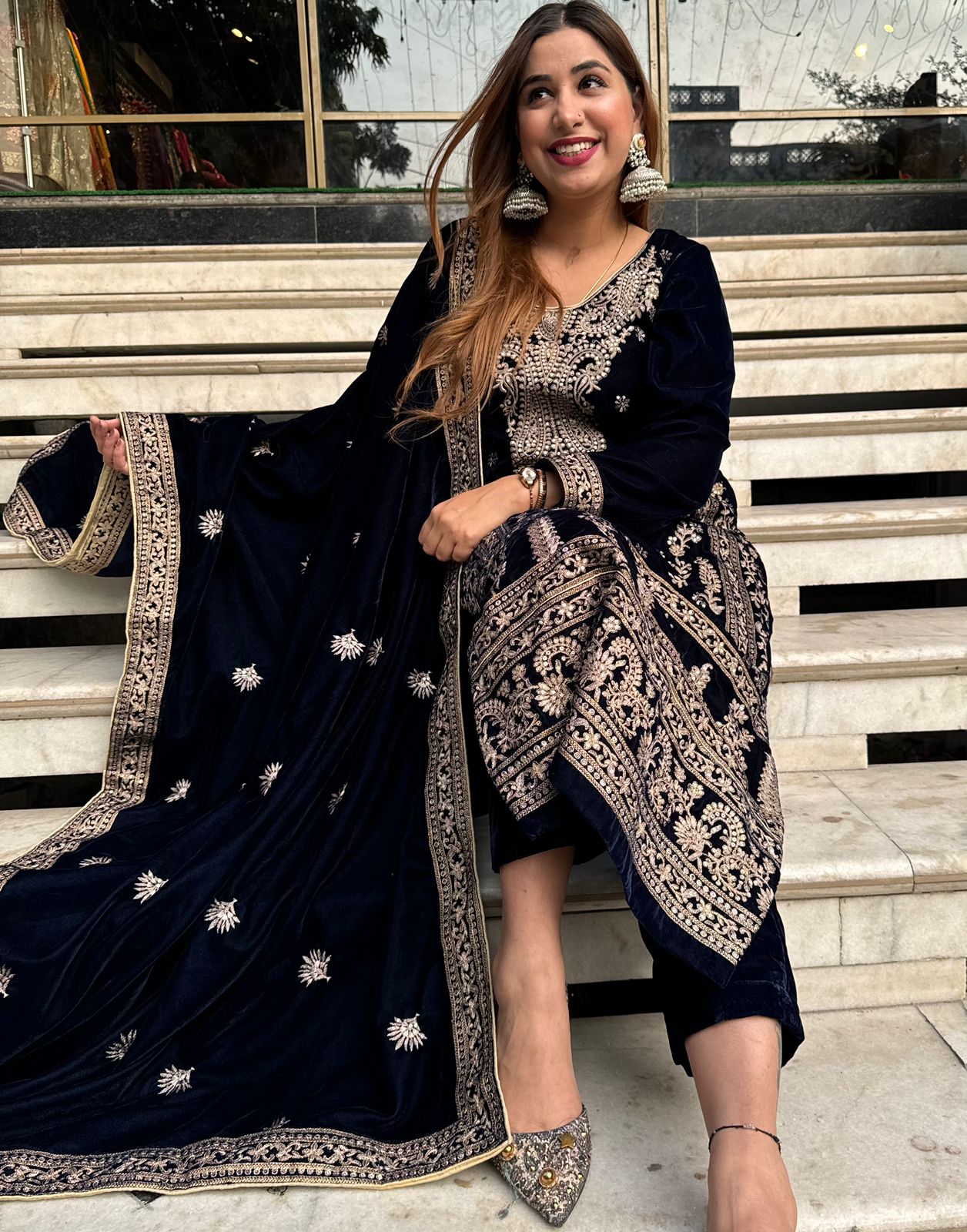 Shop our latest launch of Pakistani suit in velvet in 5 Colours