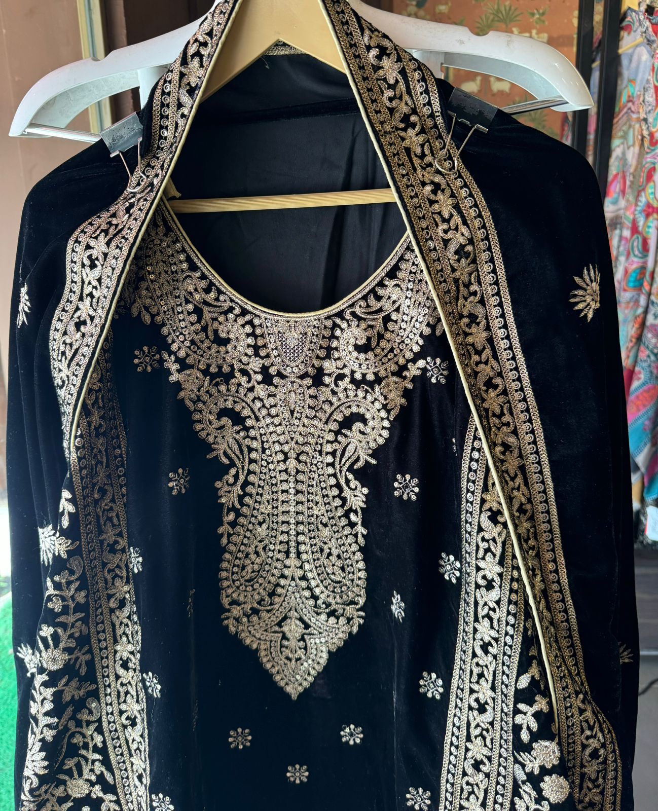 Shop our latest launch of Pakistani suit in velvet in 5 Colours