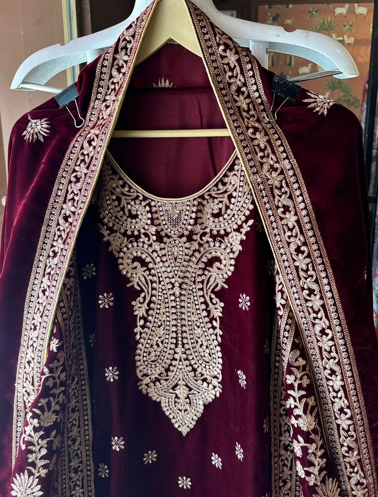 Shop our latest launch of Pakistani suit in velvet in 5 Colours