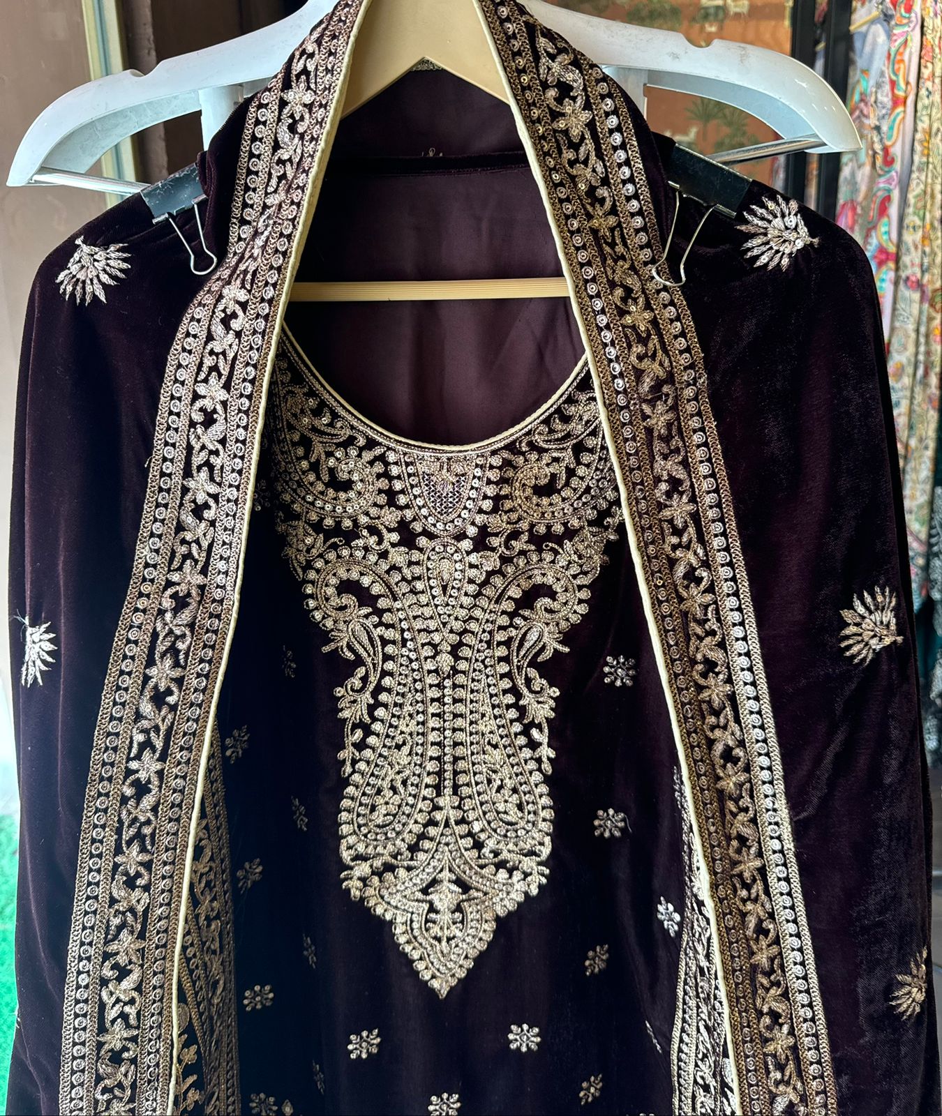 Shop our latest launch of Pakistani suit in velvet in 5 Colours