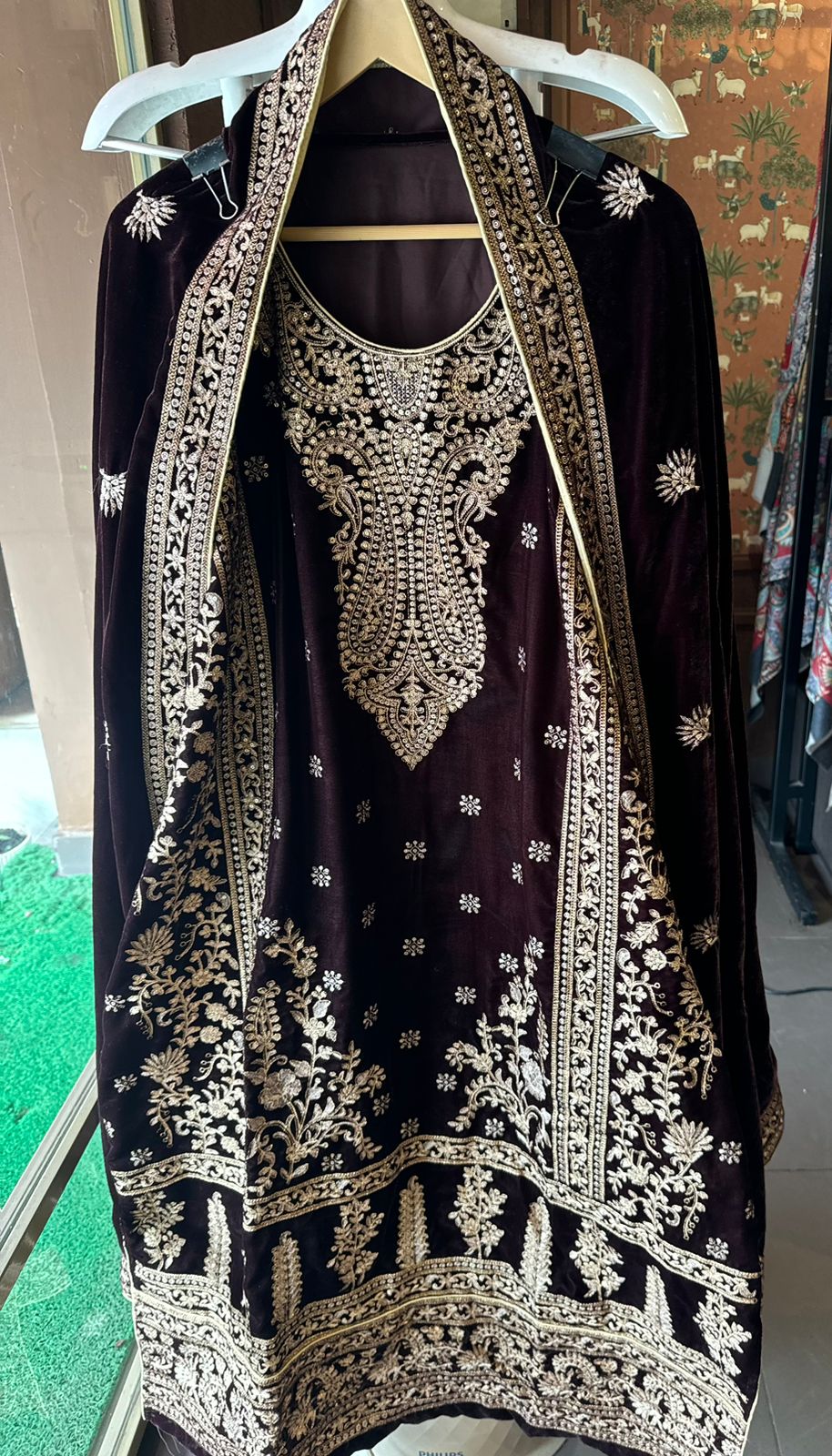 Shop our latest launch of Pakistani suit in velvet in 5 Colours