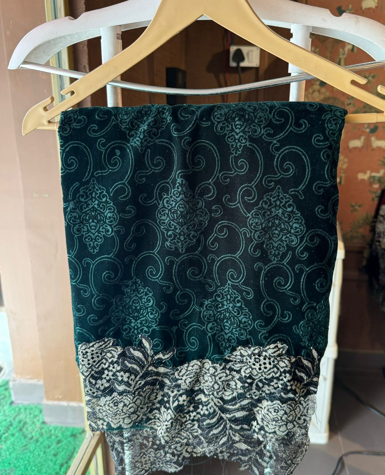 Pure self jacquard velvet unstitched shirt