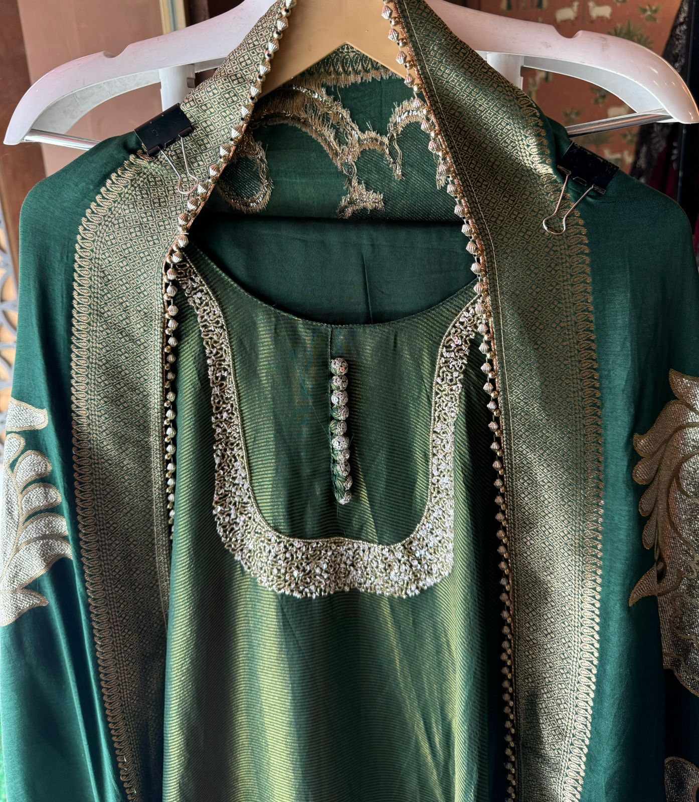 Self Tissue Kurta with Gold lurex
