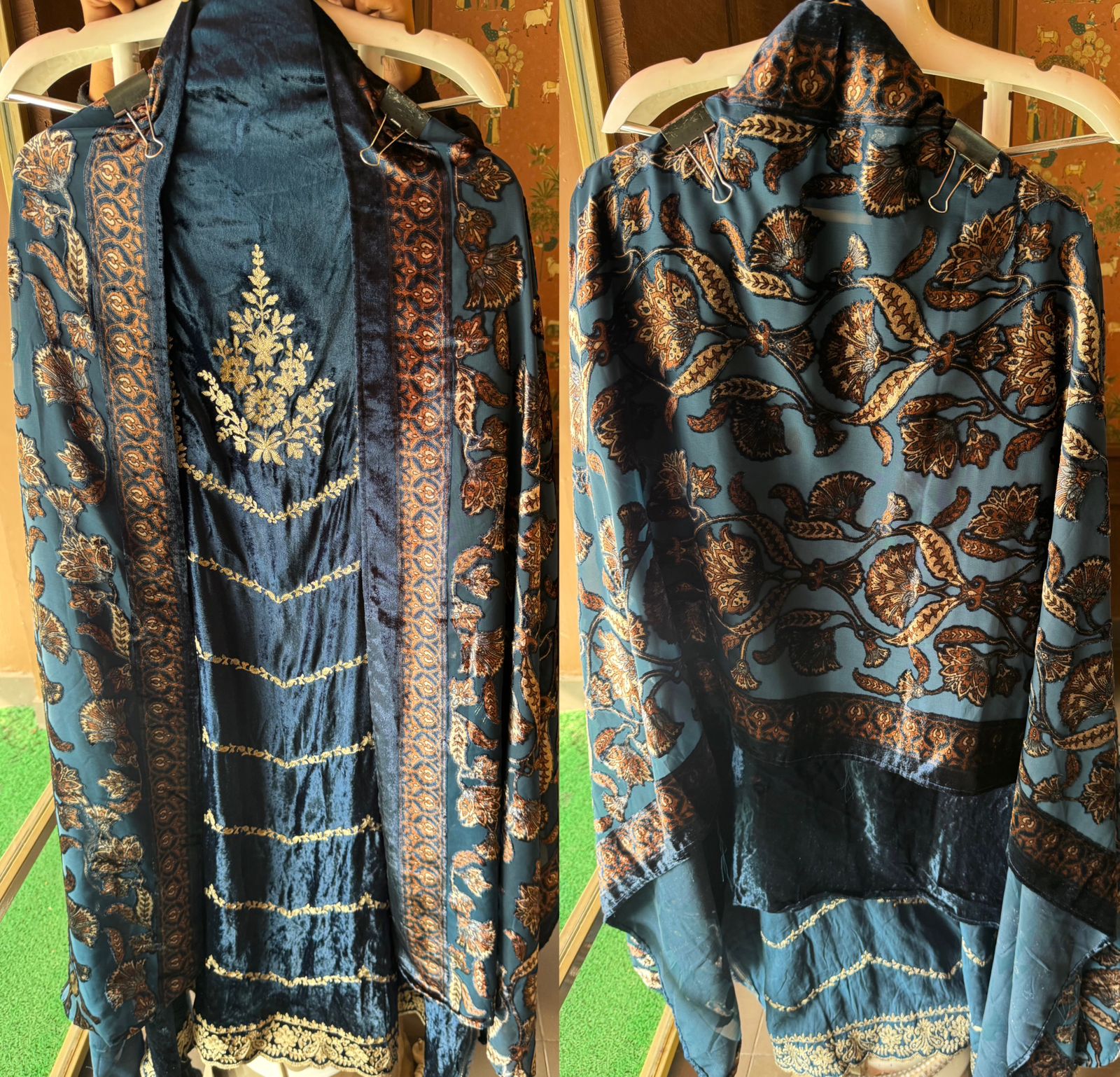 Shop our latest launch this winters of velvet suits with brasso shawls