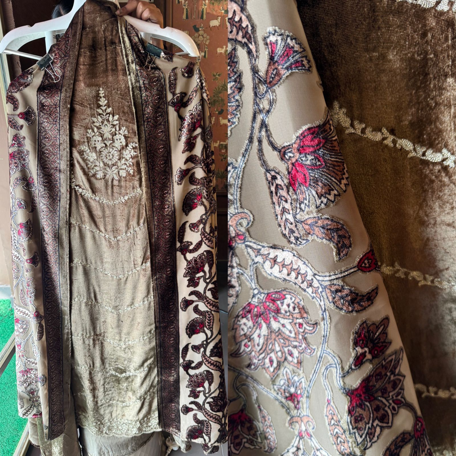 Shop our latest launch this winters of velvet suits with brasso shawls