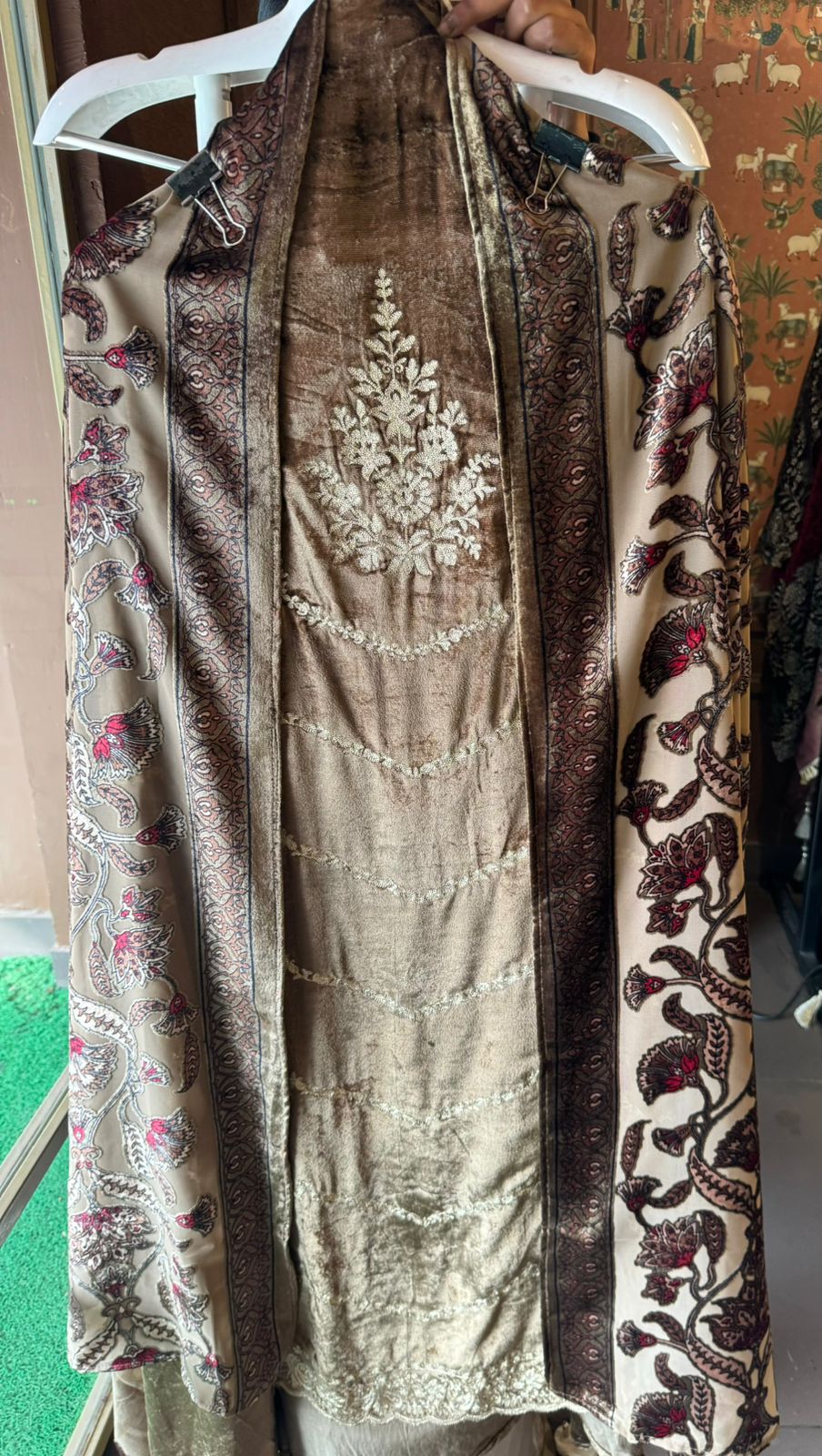 Shop our latest launch this winters of velvet suits with brasso shawls