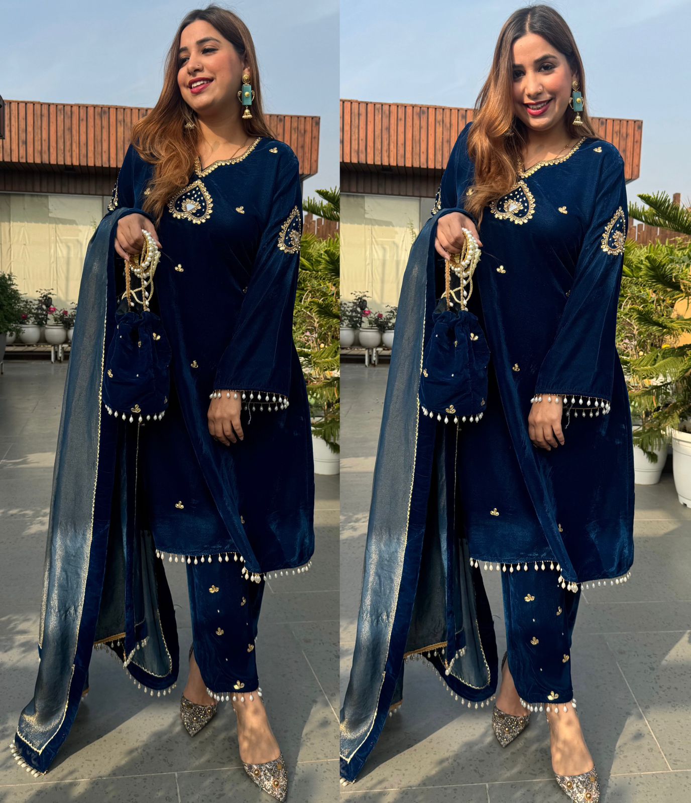 Premium velvet Anarkali embellished with dabka