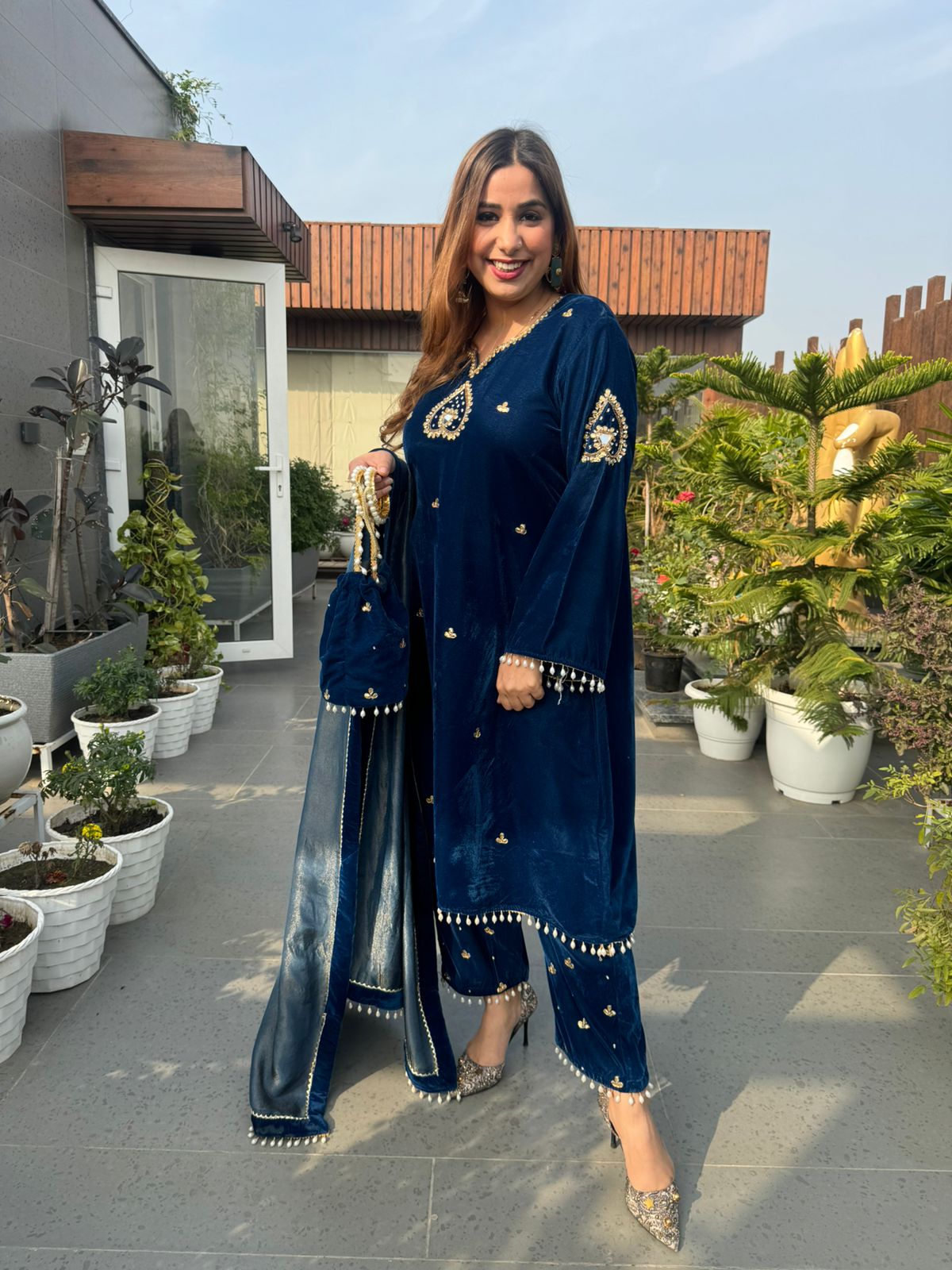 Premium velvet Anarkali embellished with dabka