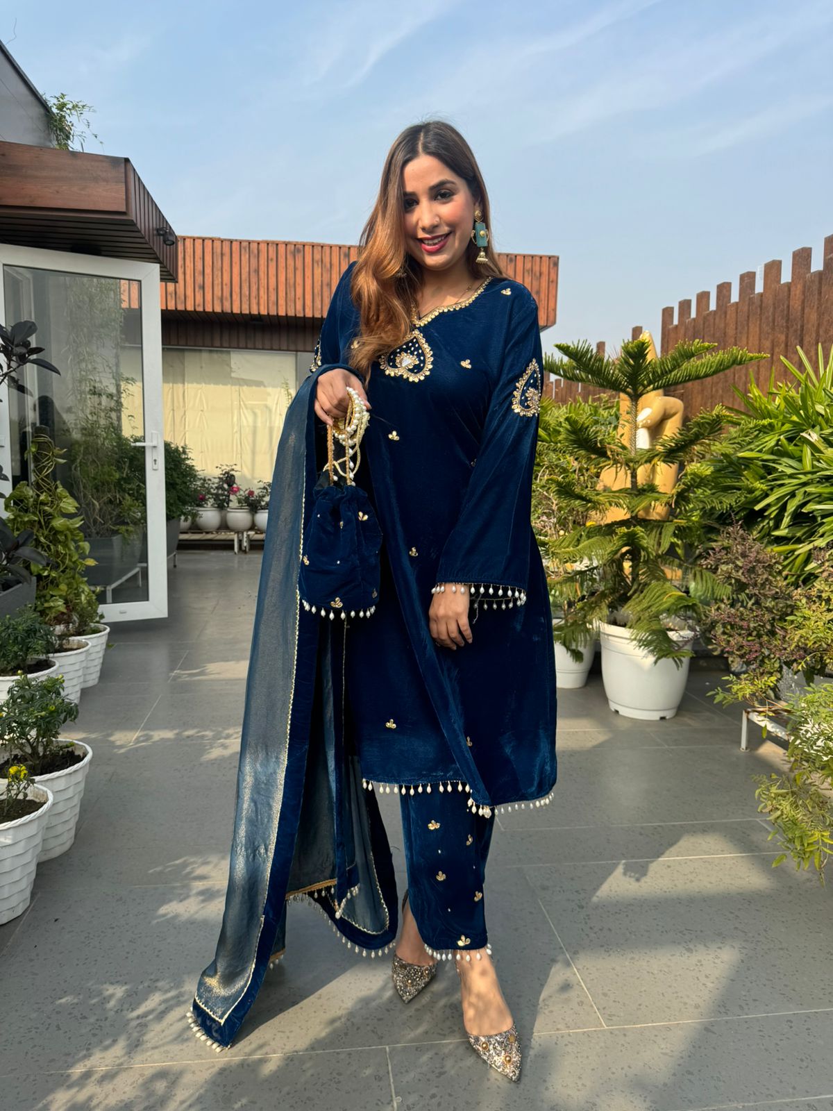 Premium velvet Anarkali embellished with dabka