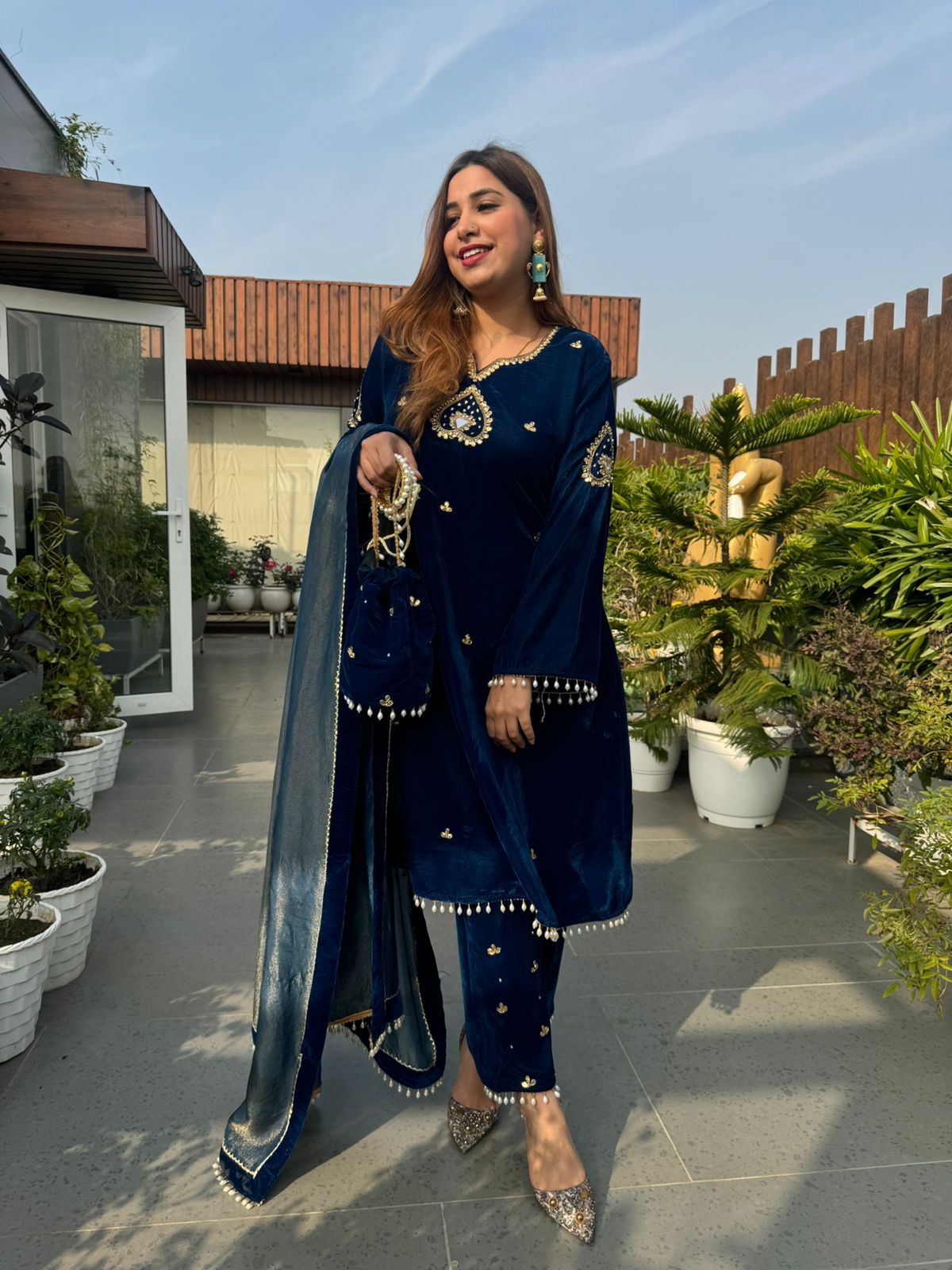 Premium velvet Anarkali embellished with dabka