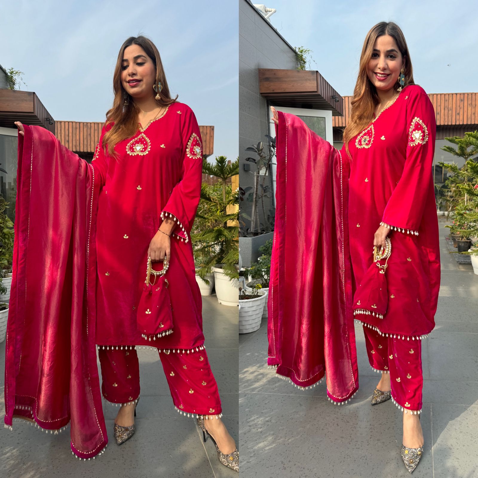 Premium velvet Anarkali embellished with dabka