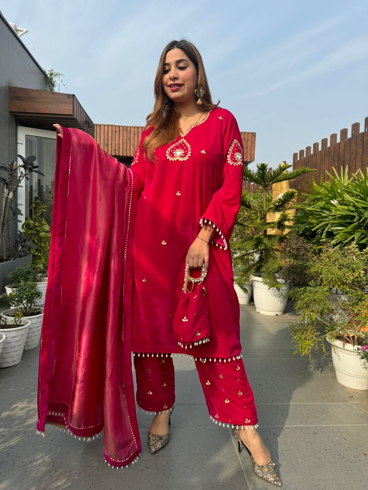 Premium velvet Anarkali embellished with dabka