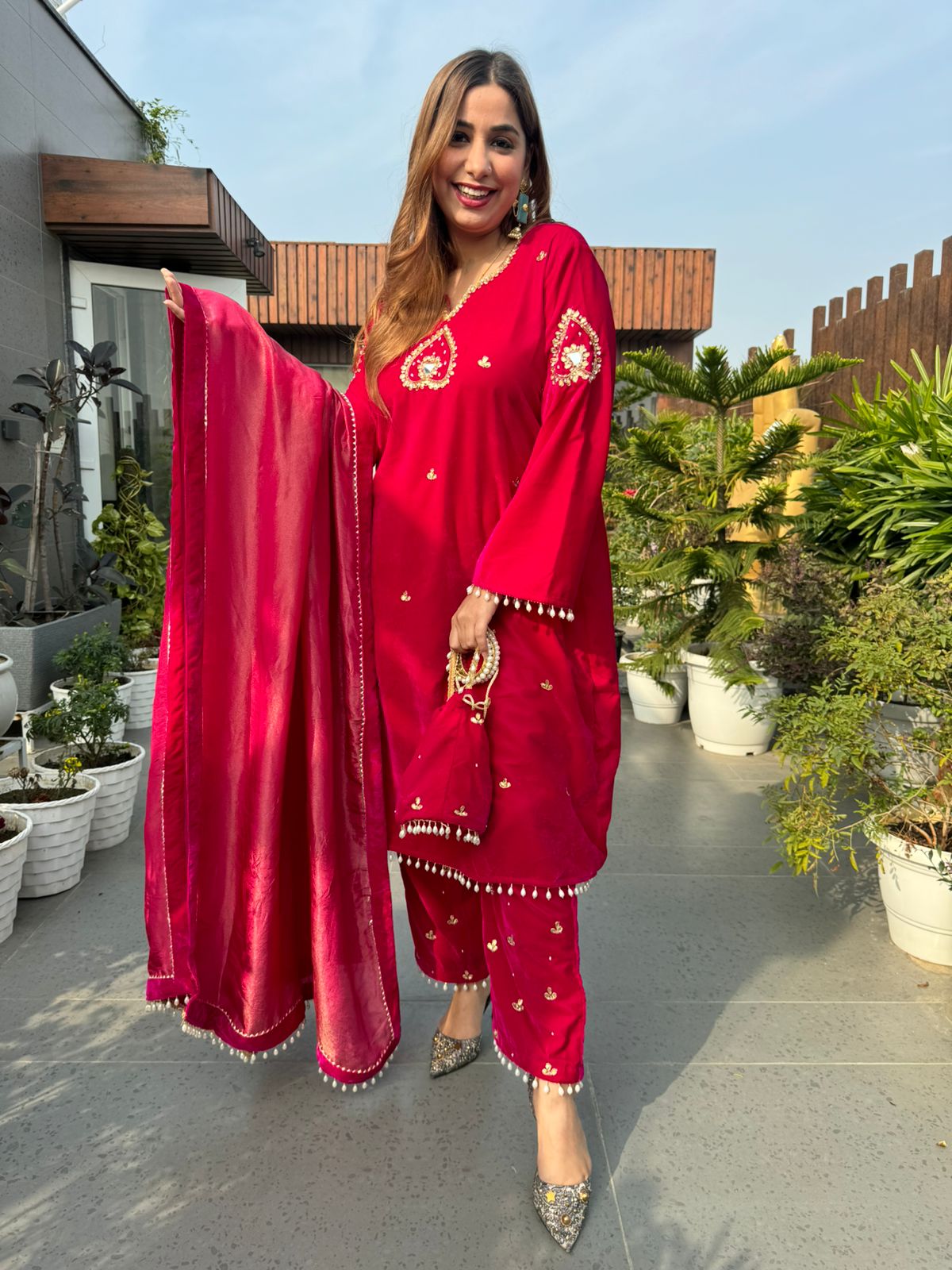 Premium velvet Anarkali embellished with dabka