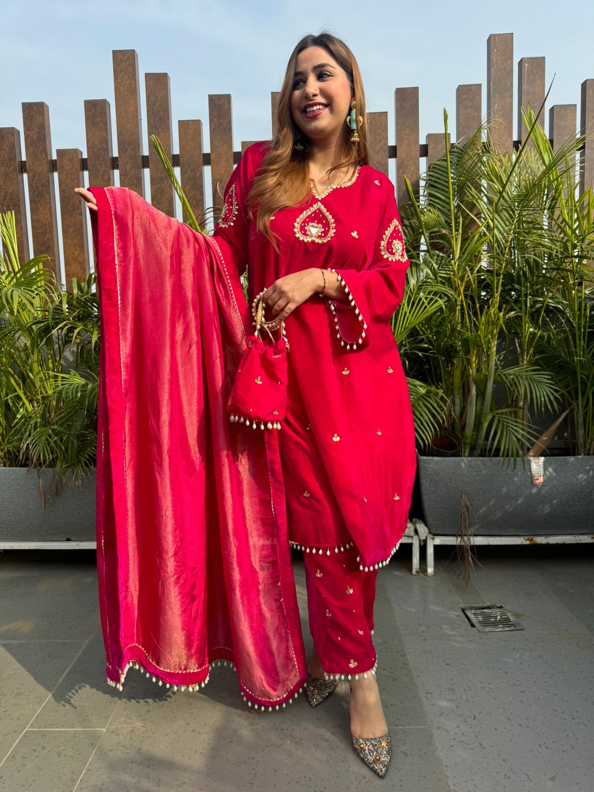 Premium velvet Anarkali embellished with dabka