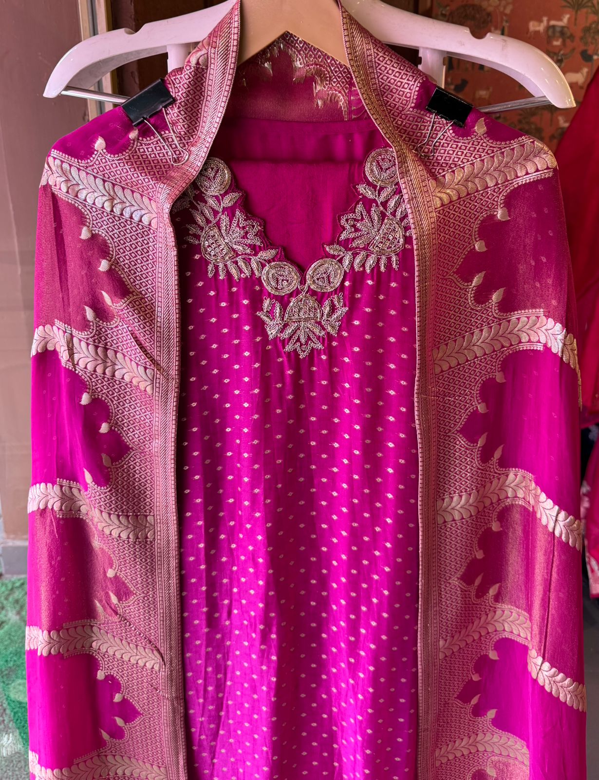 Self weaved organza silk unstitched kurta