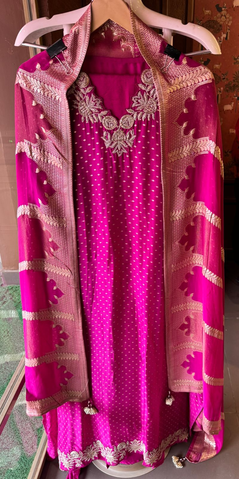 Self weaved organza silk unstitched kurta