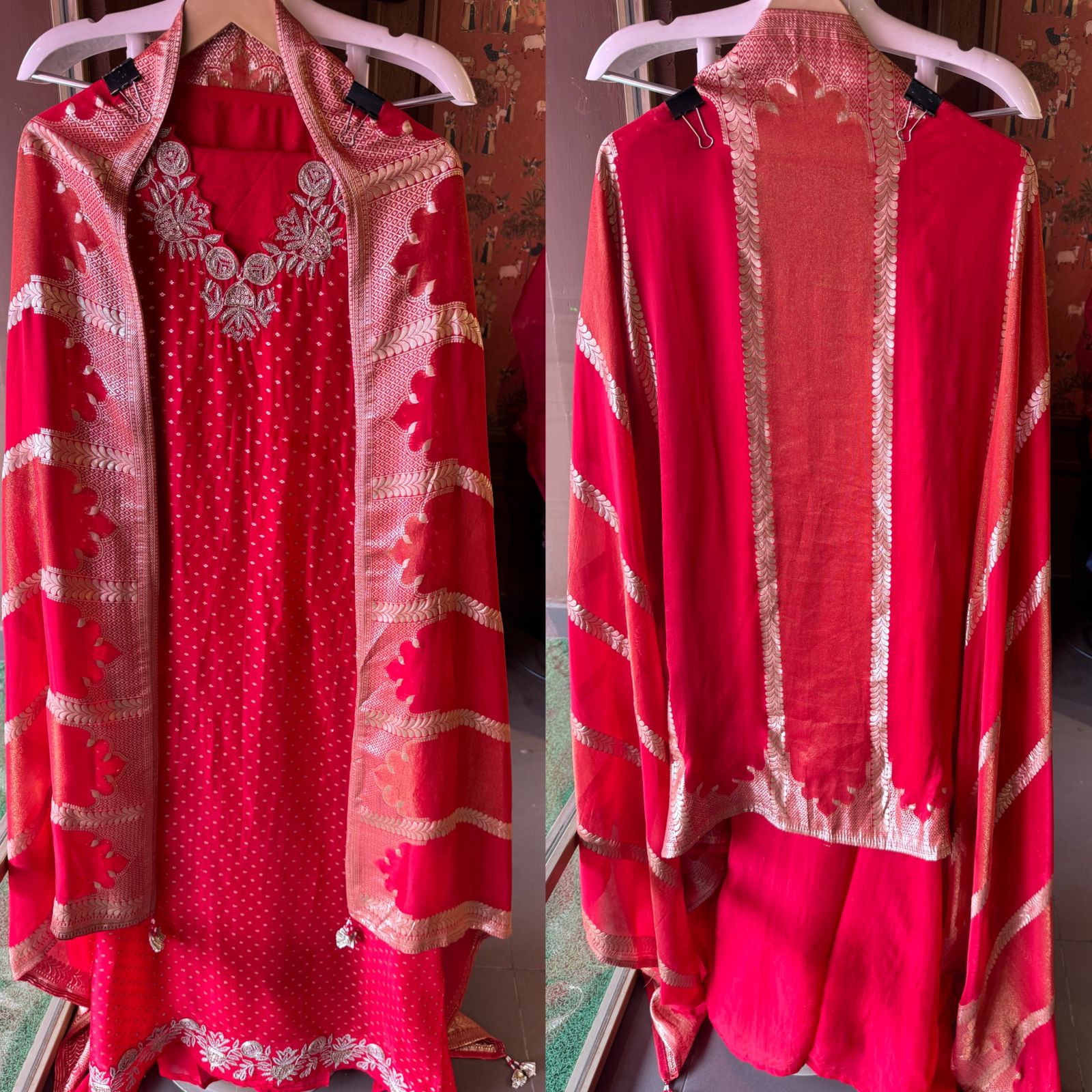 Self weaved organza silk unstitched kurta