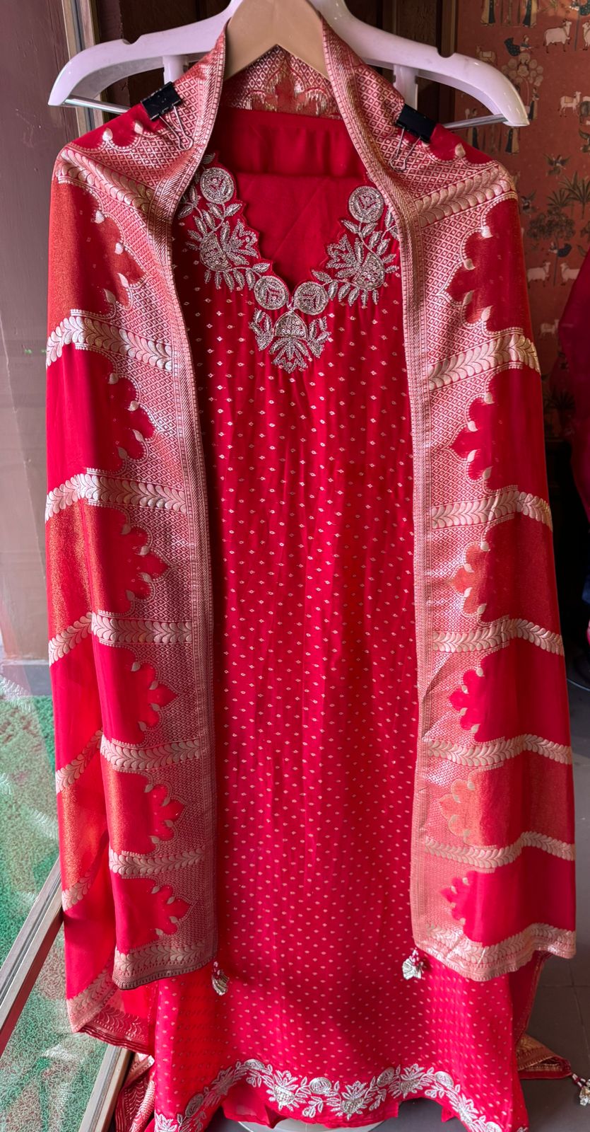 Self weaved organza silk unstitched kurta