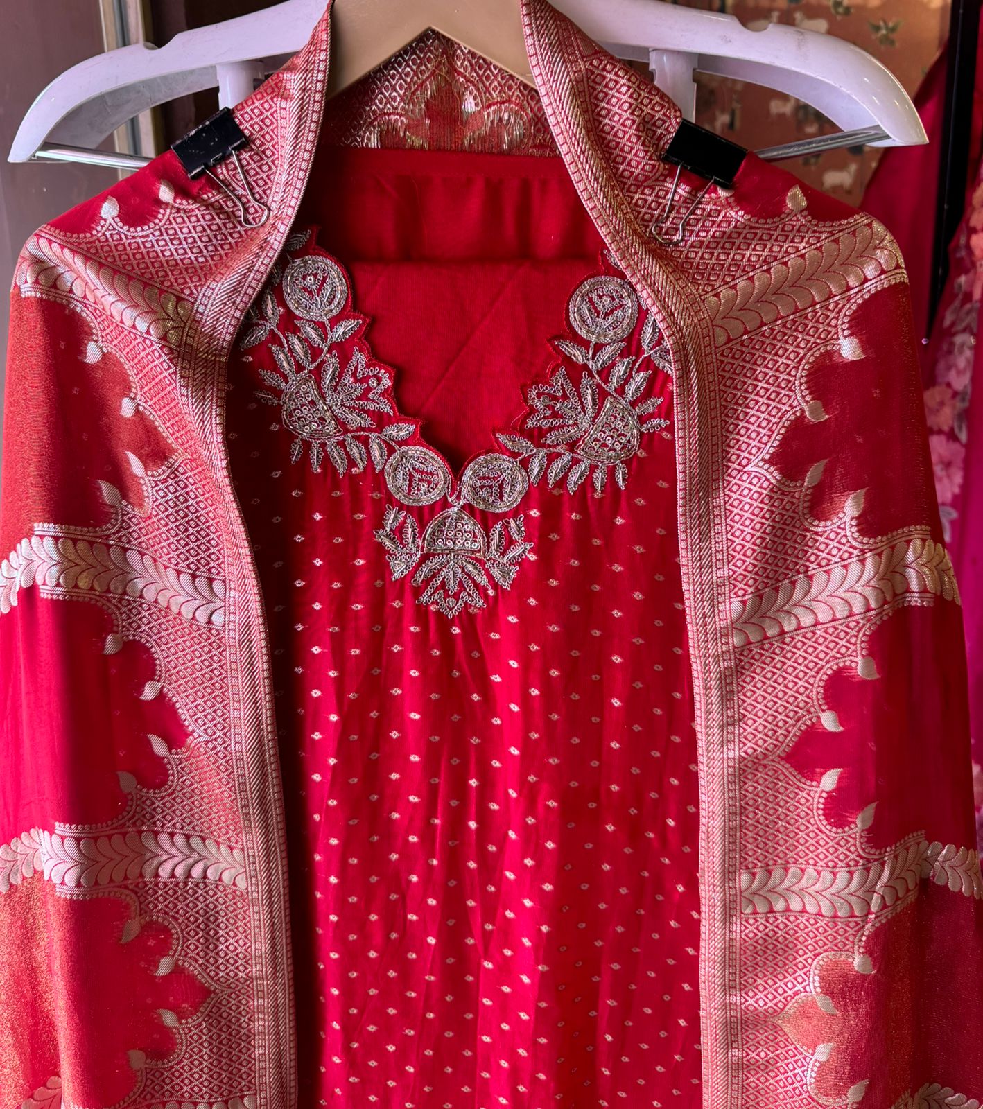 Self weaved organza silk unstitched kurta