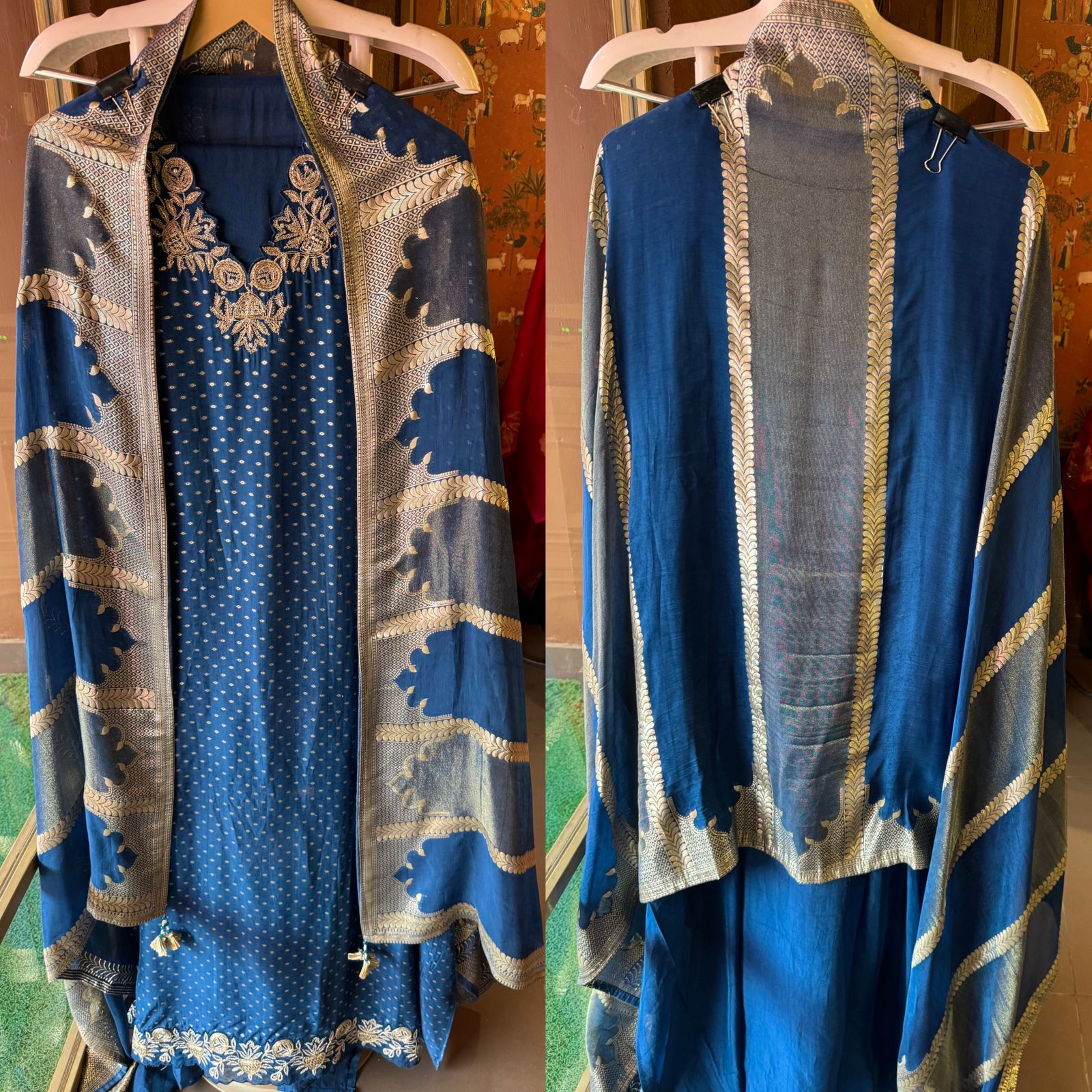 Self weaved organza silk unstitched kurta