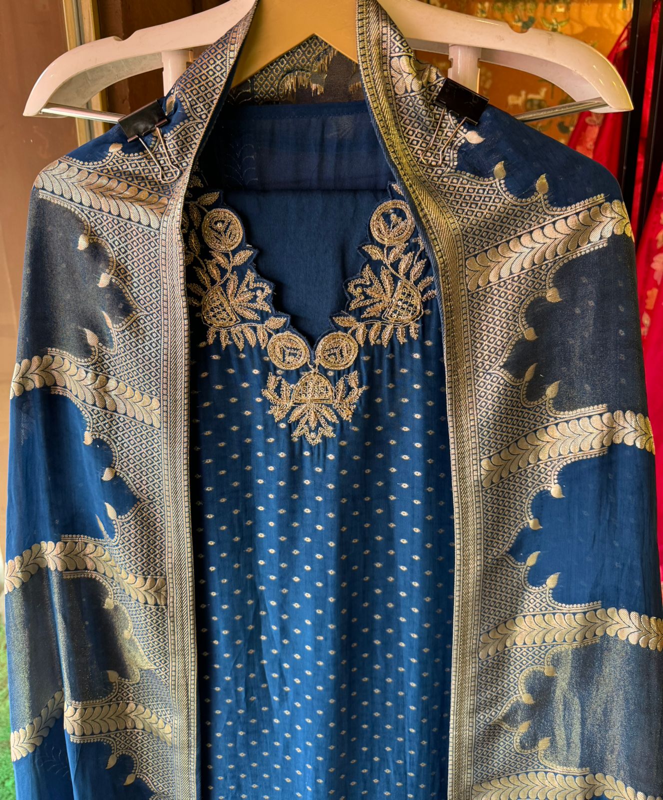 Self weaved organza silk unstitched kurta