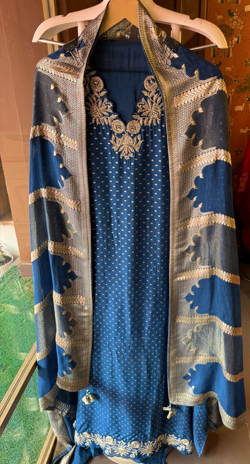 Self weaved organza silk unstitched kurta