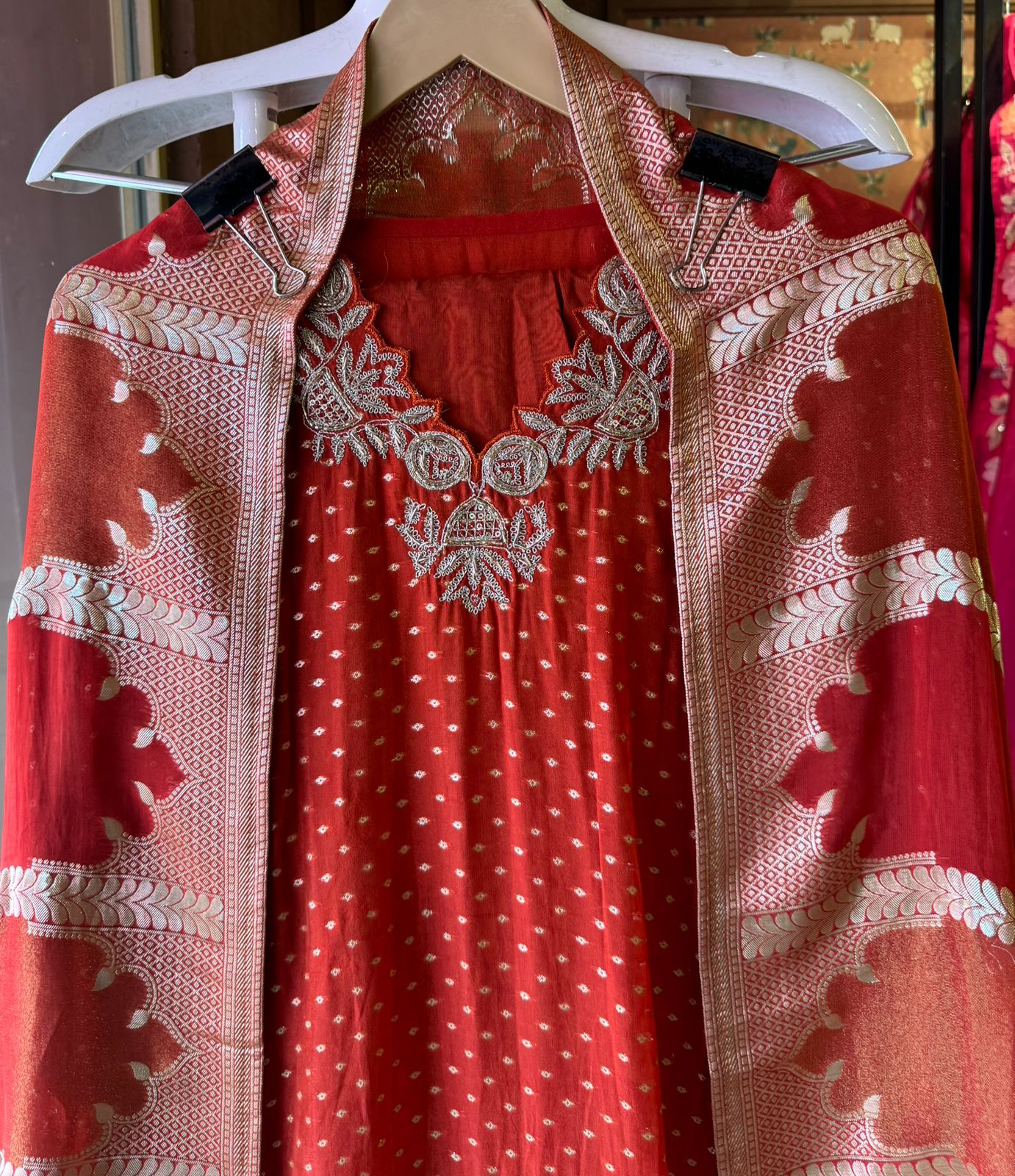 Self weaved organza silk unstitched kurta