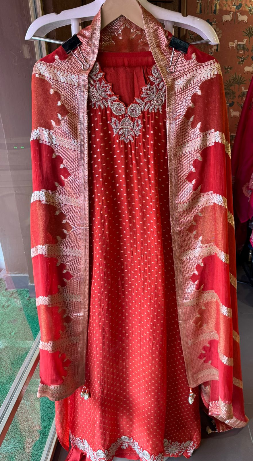 Self weaved organza silk unstitched kurta