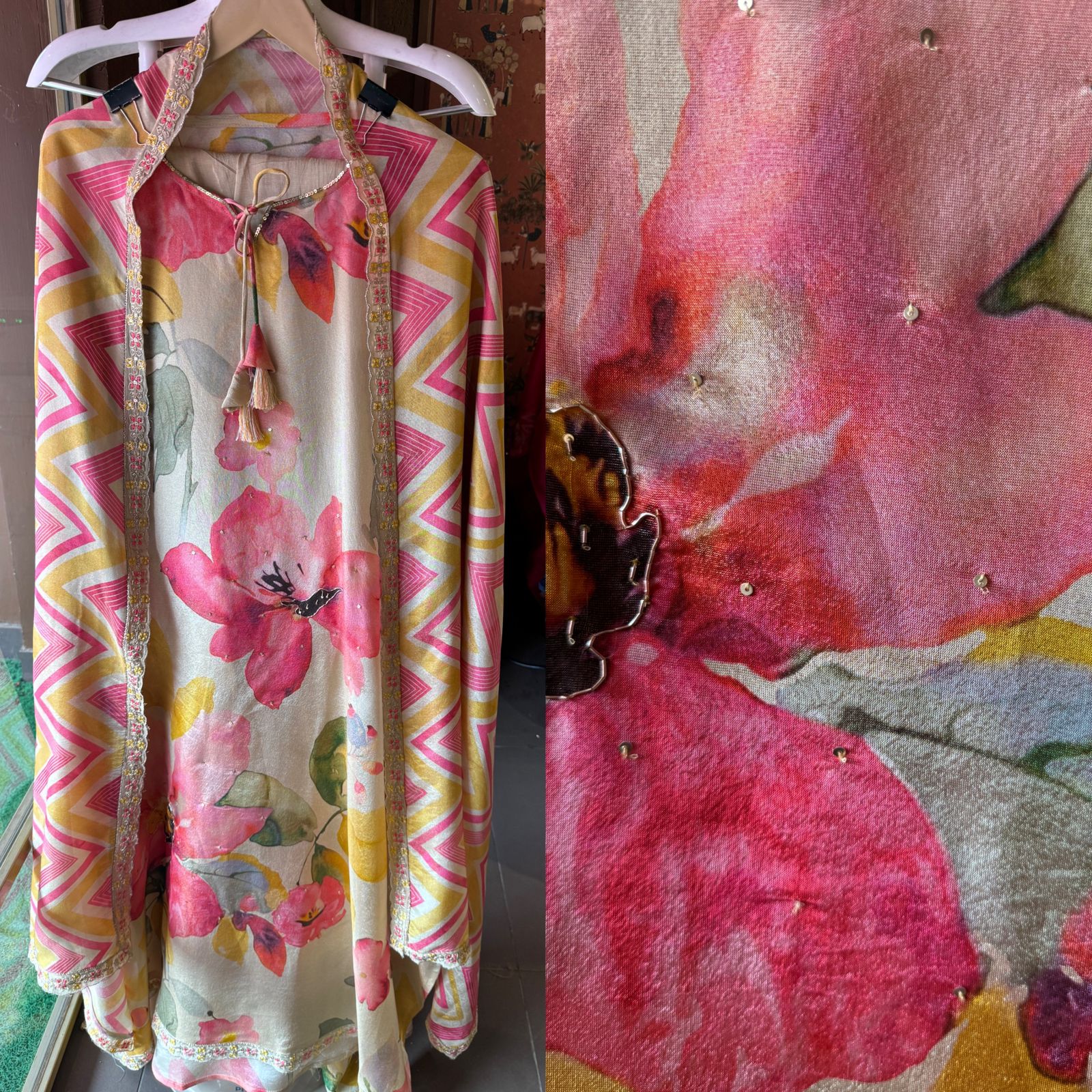 Lightweight soft tissue floral digital printed shirt