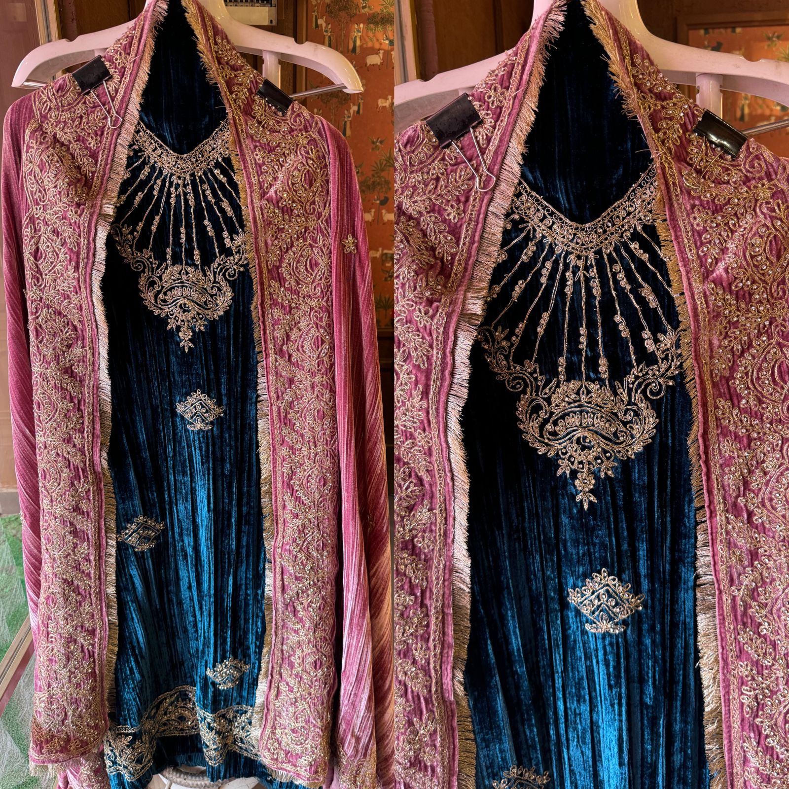 Pure crushed velvet Unstitched kurta