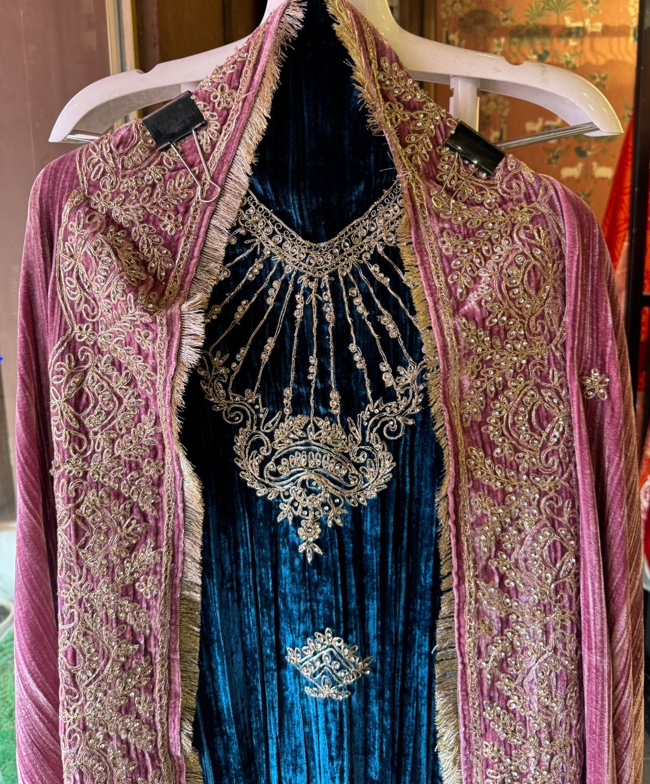Pure crushed velvet Unstitched kurta
