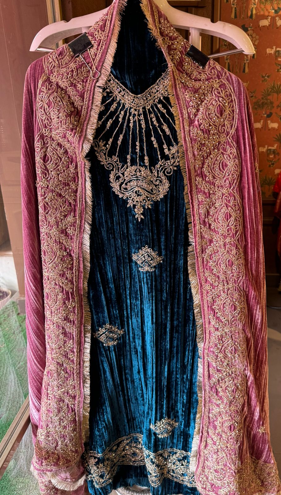 Pure crushed velvet Unstitched kurta