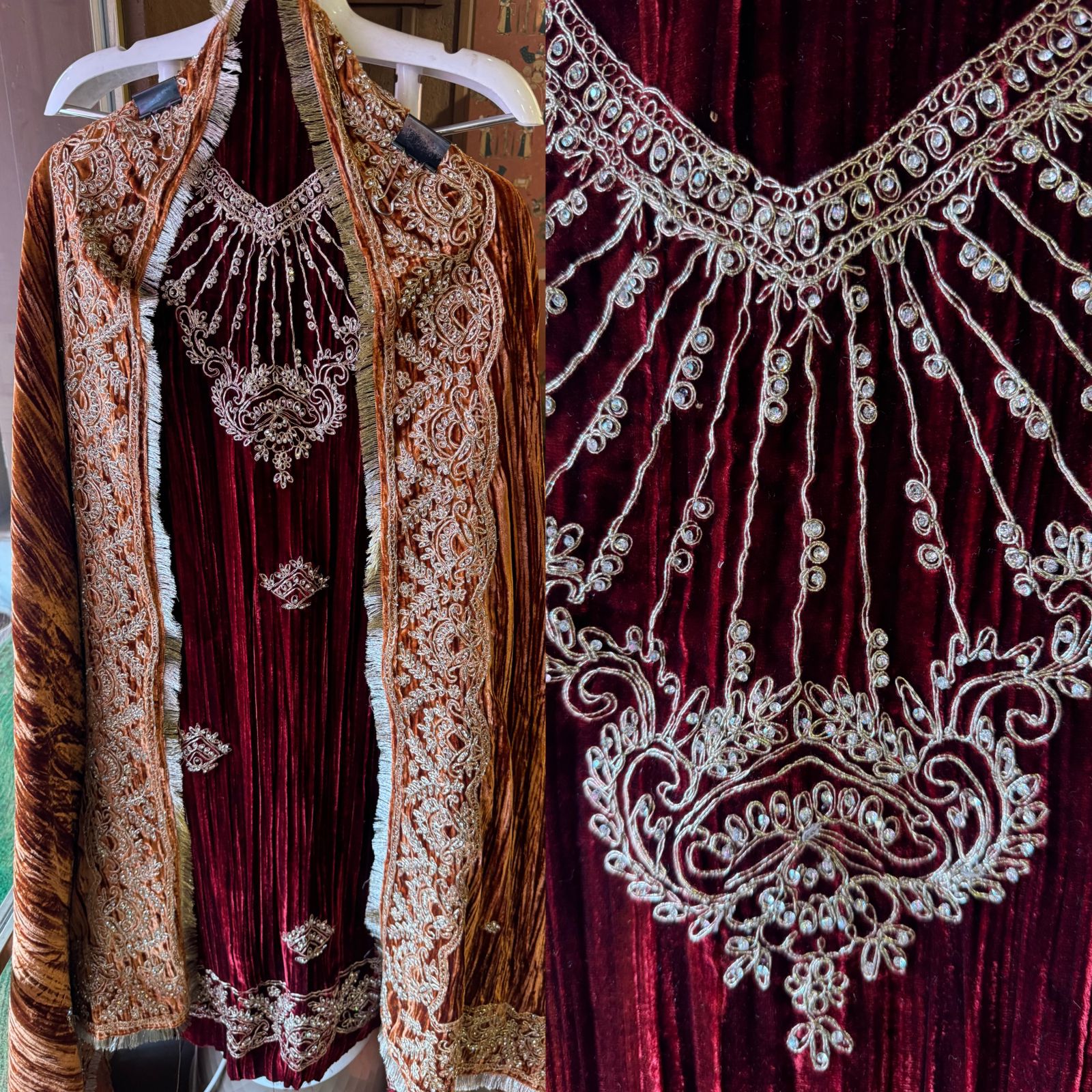 Pure crushed velvet Unstitched kurta