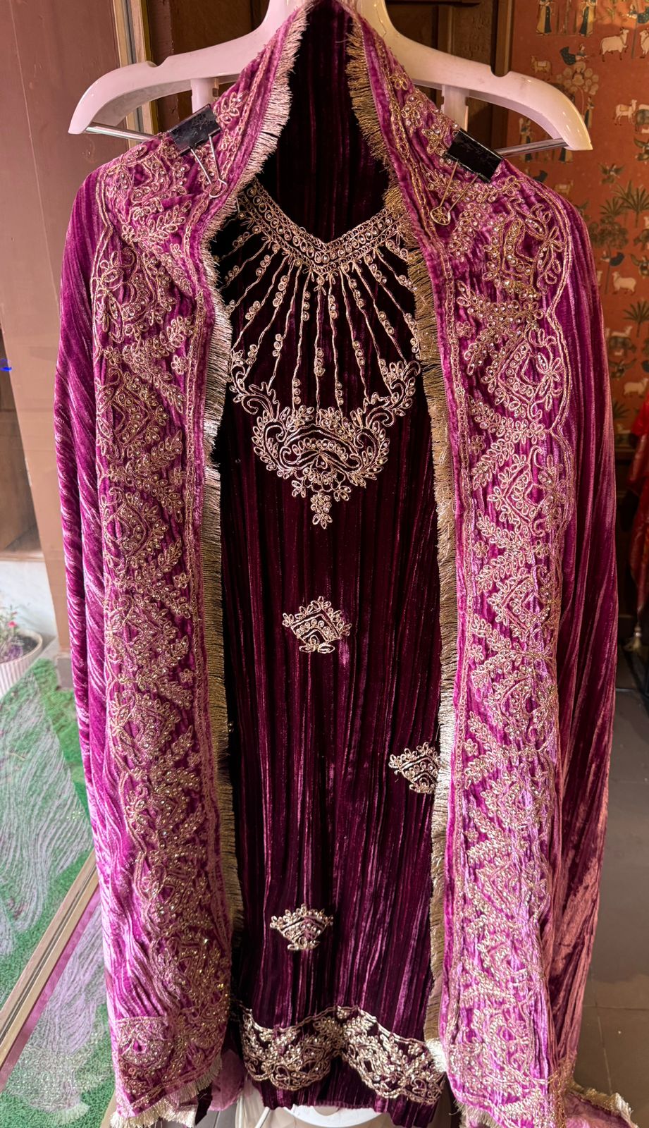 Pure crushed velvet Unstitched kurta