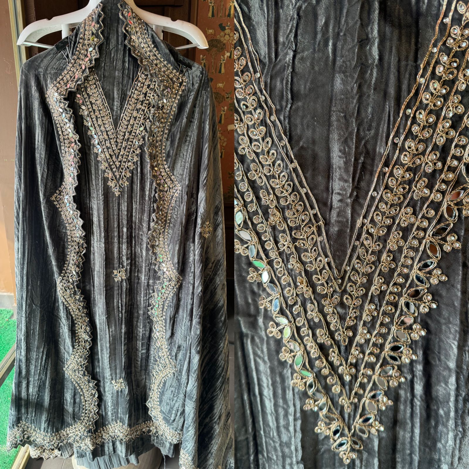 Crushed velvet unstitched Shirt