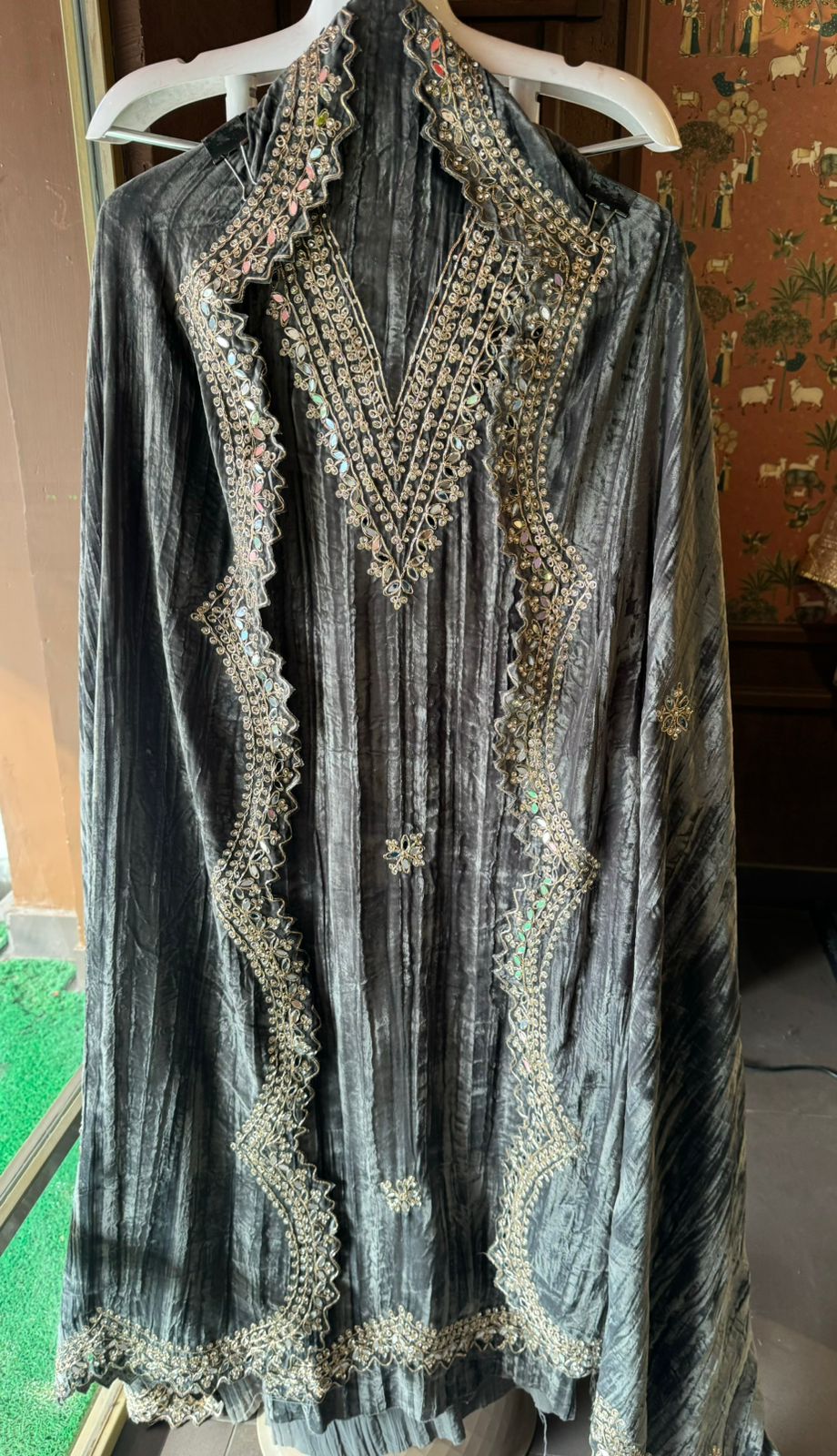 Crushed velvet unstitched Shirt