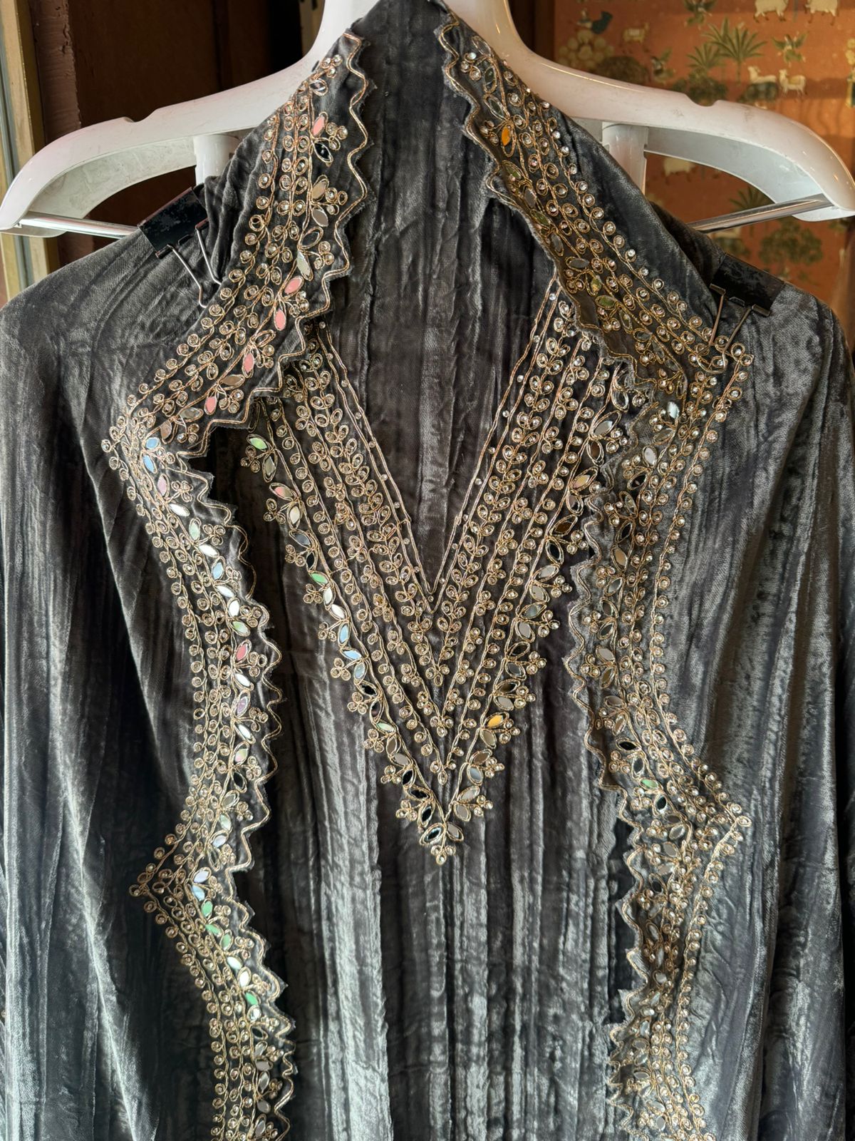 Crushed velvet unstitched Shirt