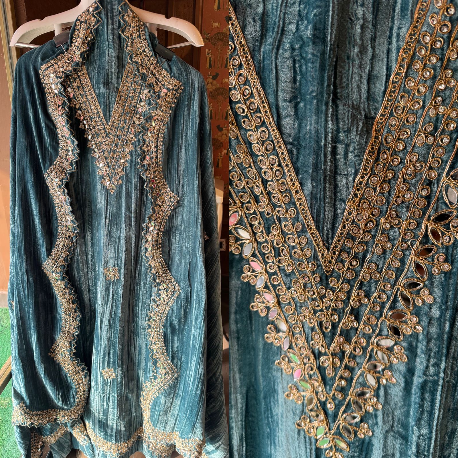 Crushed velvet unstitched Shirt