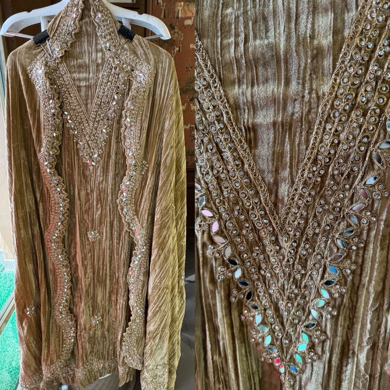 Crushed velvet unstitched Shirt