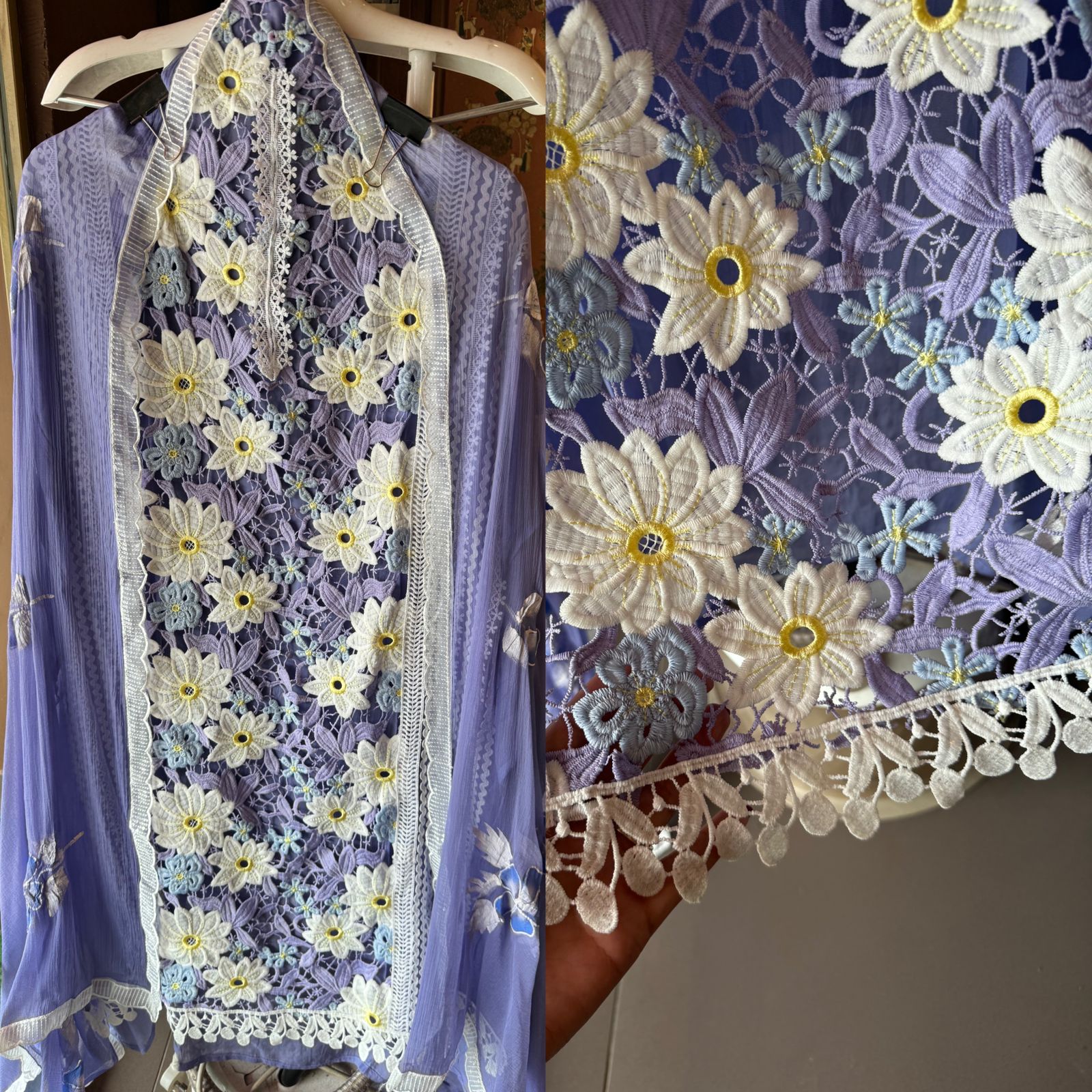 Cutwork crochia Designer front with cotton crochia lace