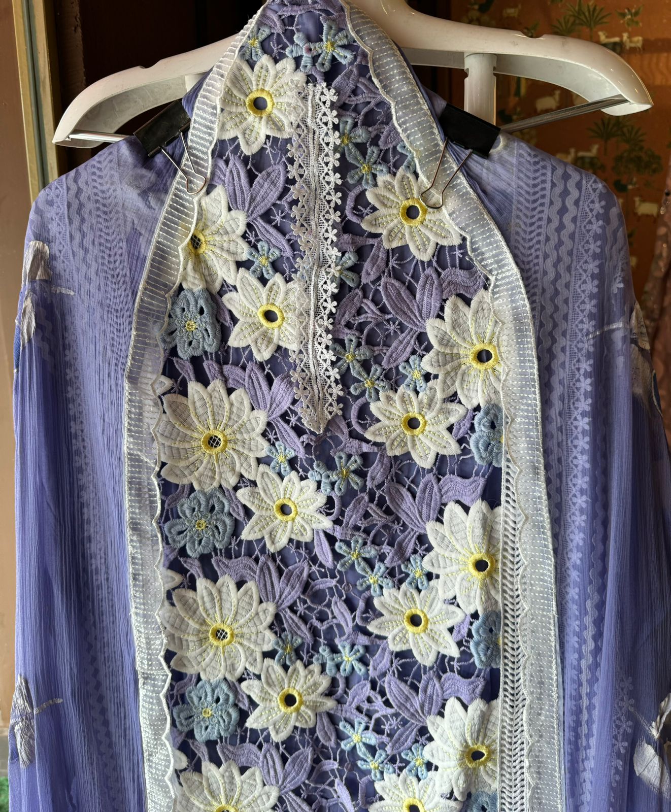 Cutwork crochia Designer front with cotton crochia lace