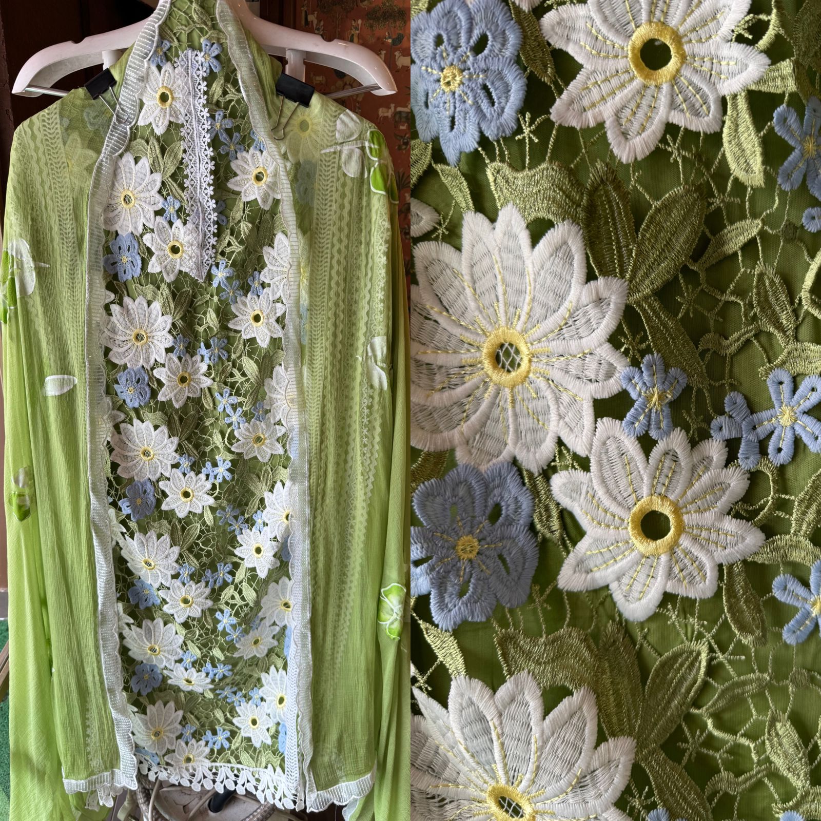 Cutwork crochia Designer front with cotton crochia lace