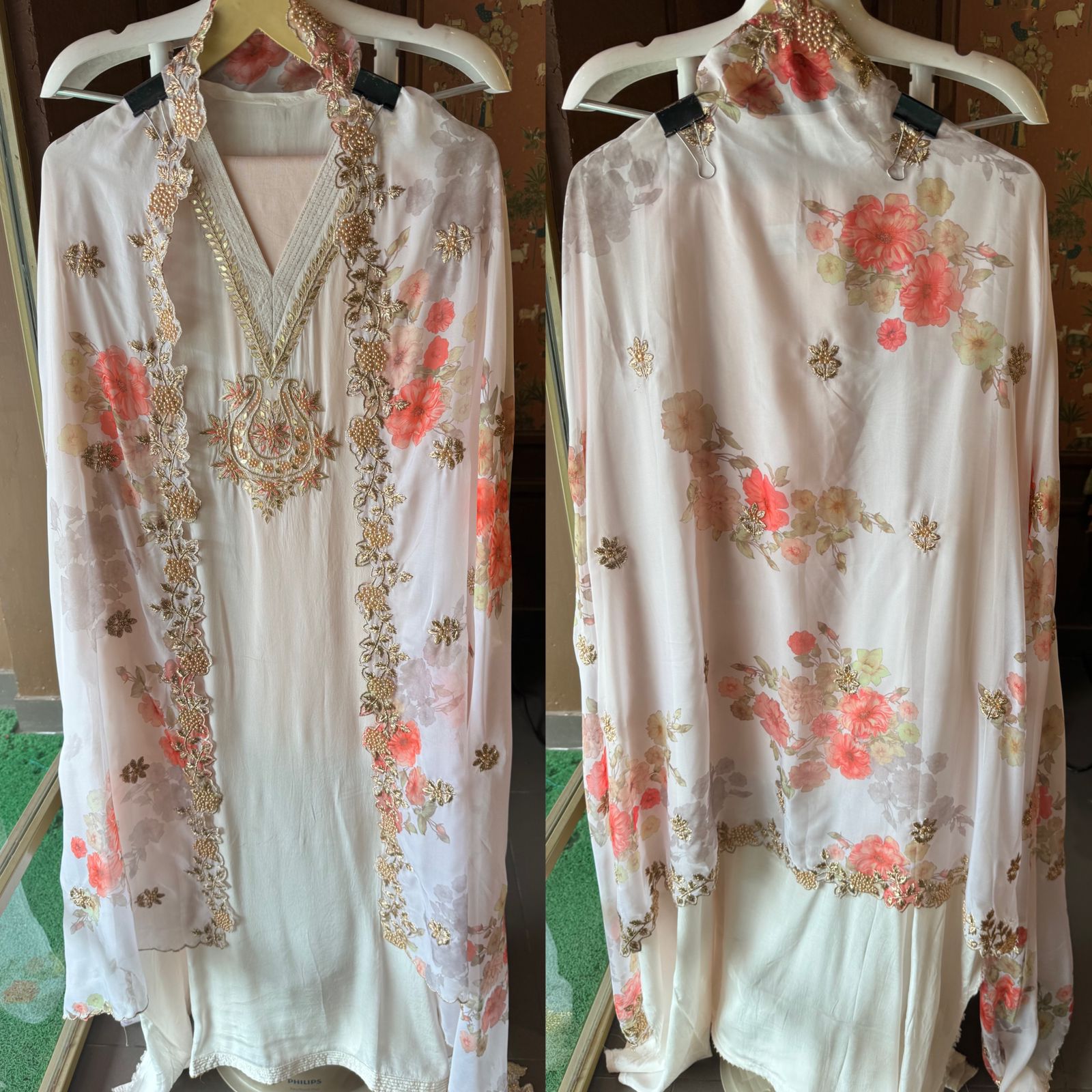 Pure crepe Shirt Unstitched and full in size with beautiful Neckwork