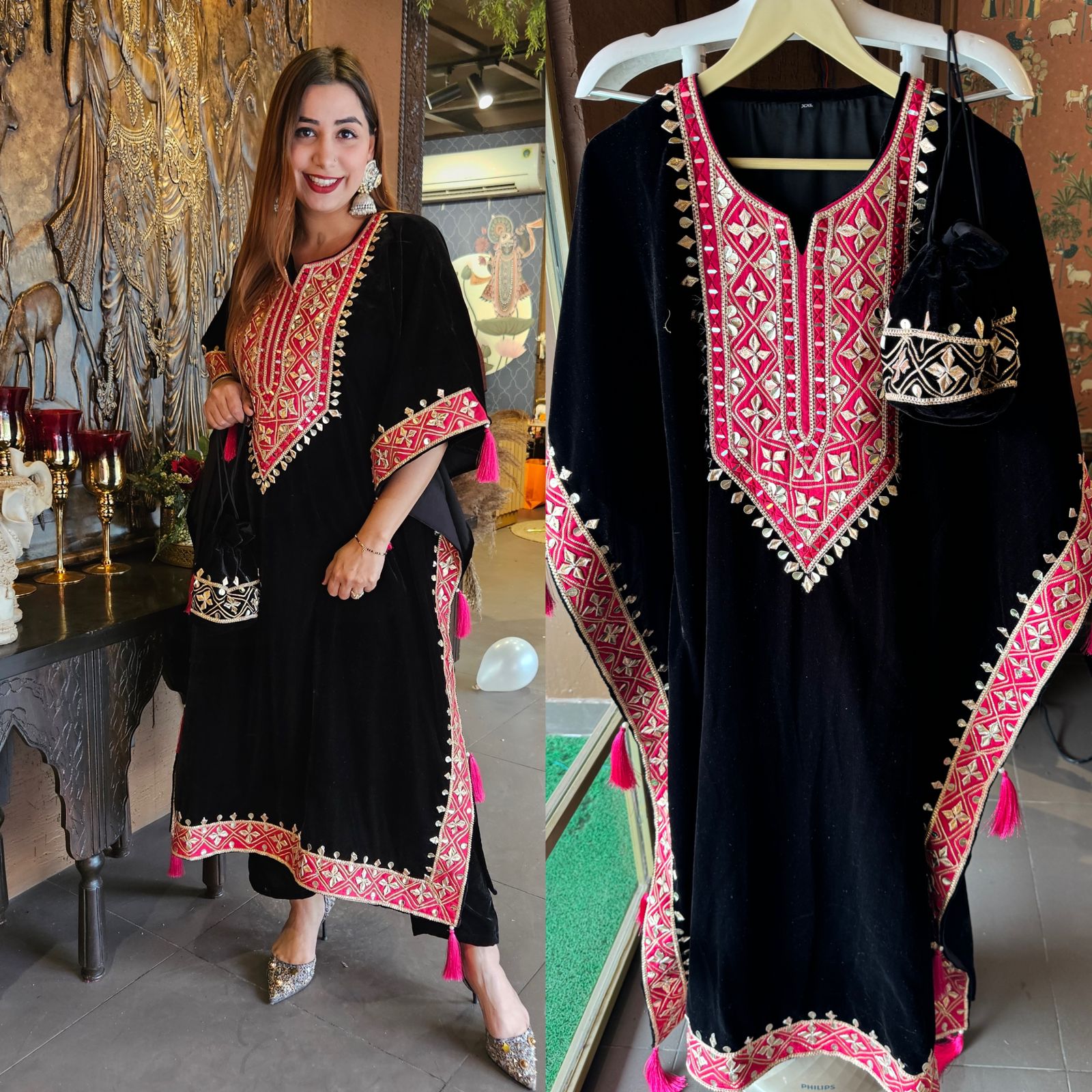 Pure Micro plain velvet kaaftan set