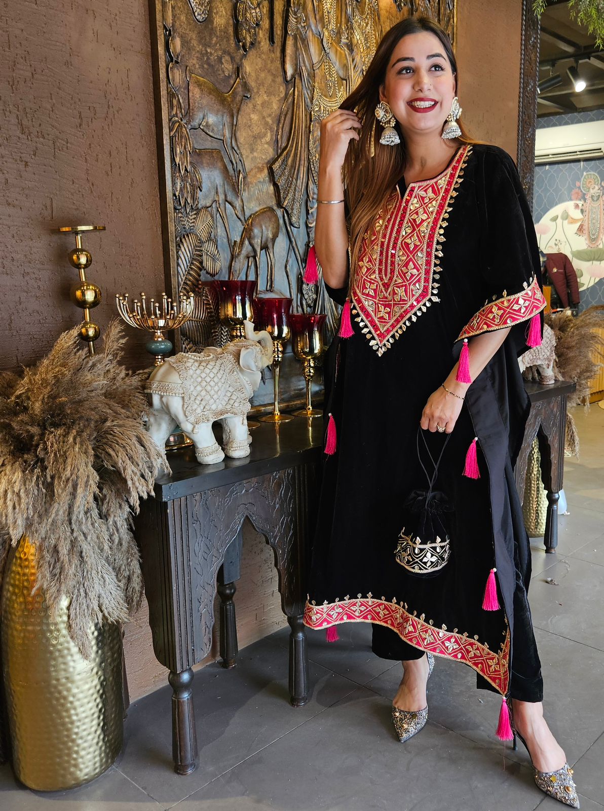 Pure Micro plain velvet kaaftan set