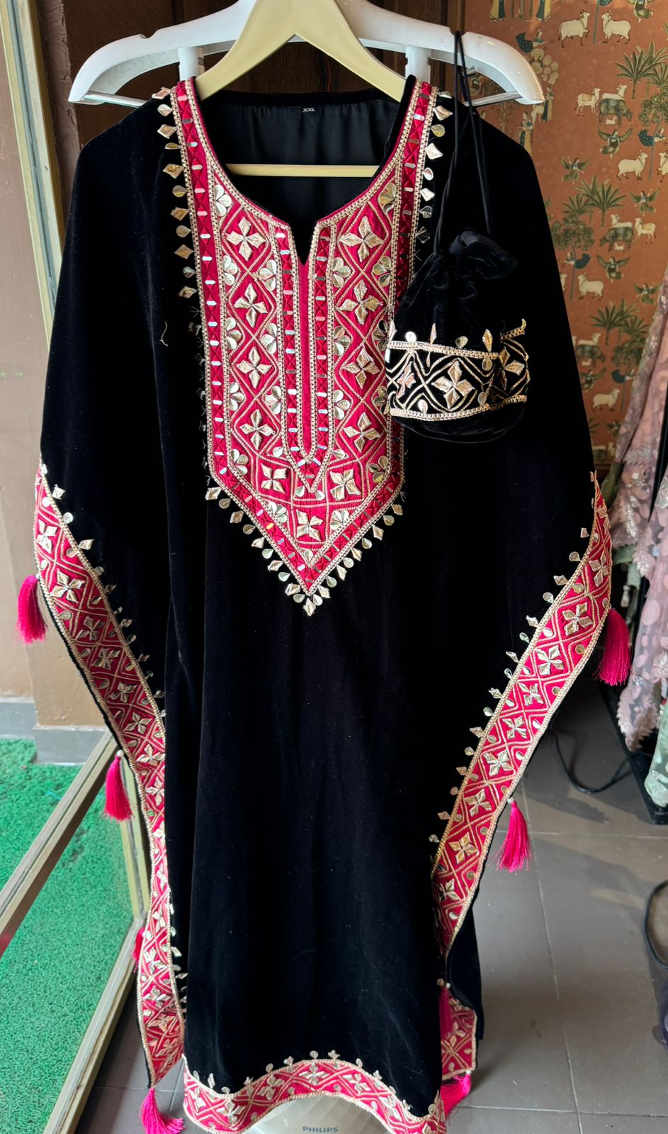 Pure Micro plain velvet kaaftan set