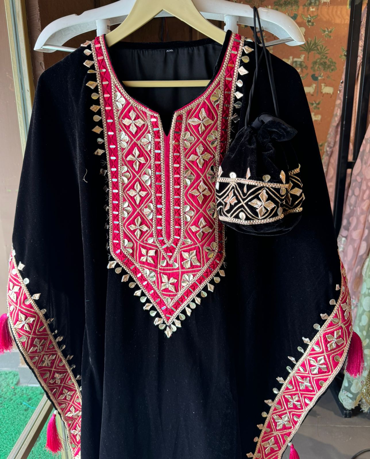 Pure Micro plain velvet kaaftan set